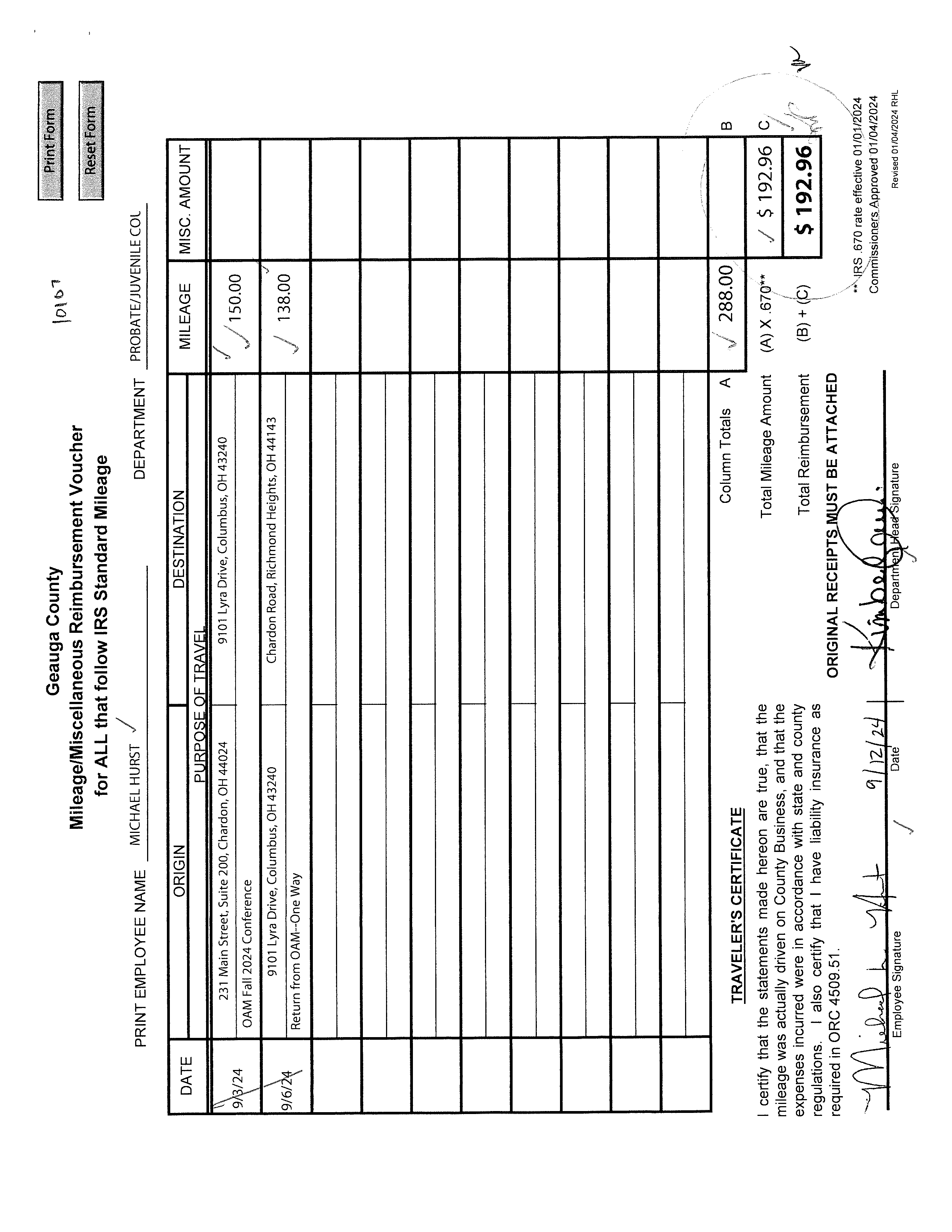 Mileage/Miscellaneous Reimbursement Voucher