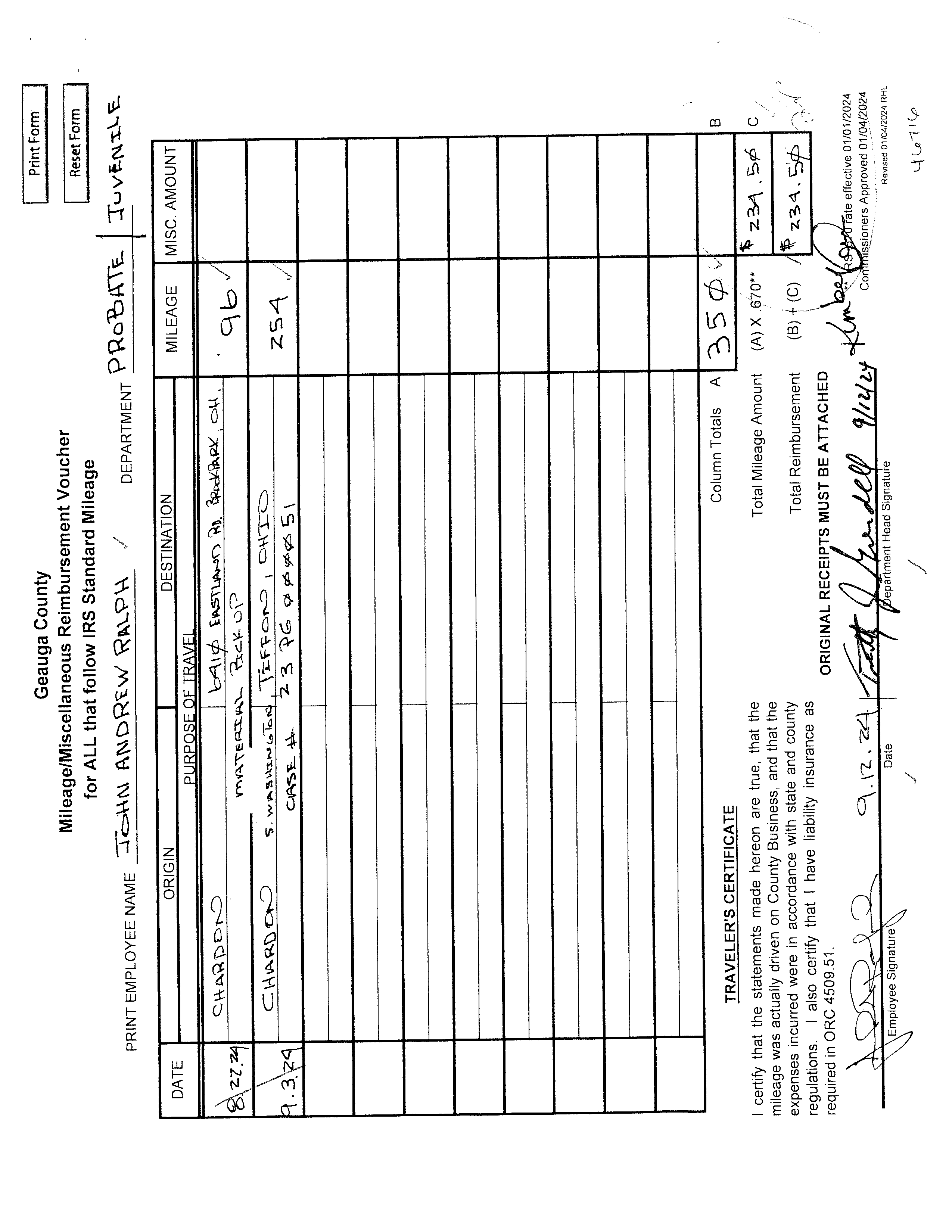 Geauga County Mileage/Miscellaneous Reimbursement Voucher