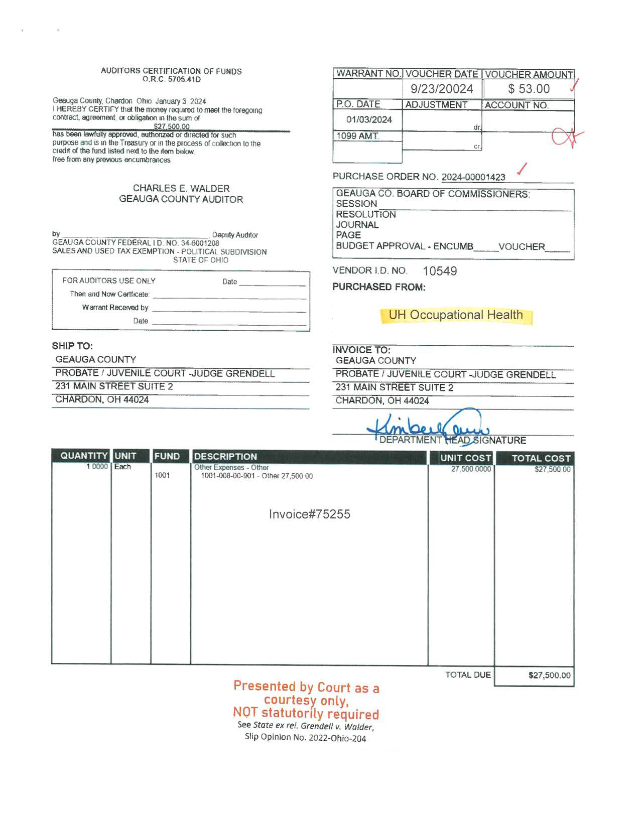 Auditor's Certification of Funds
