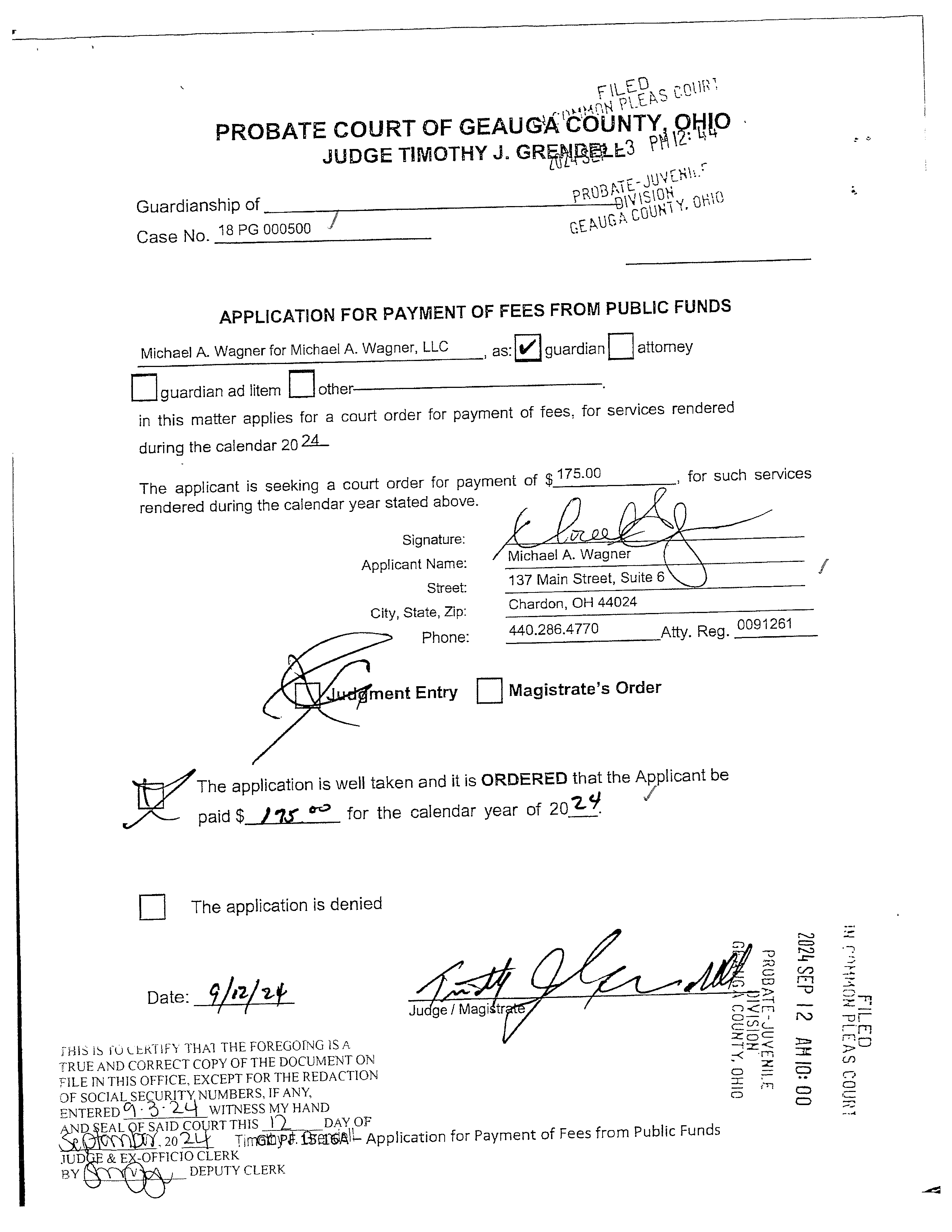 Application for Payment of Fees from Public Funds