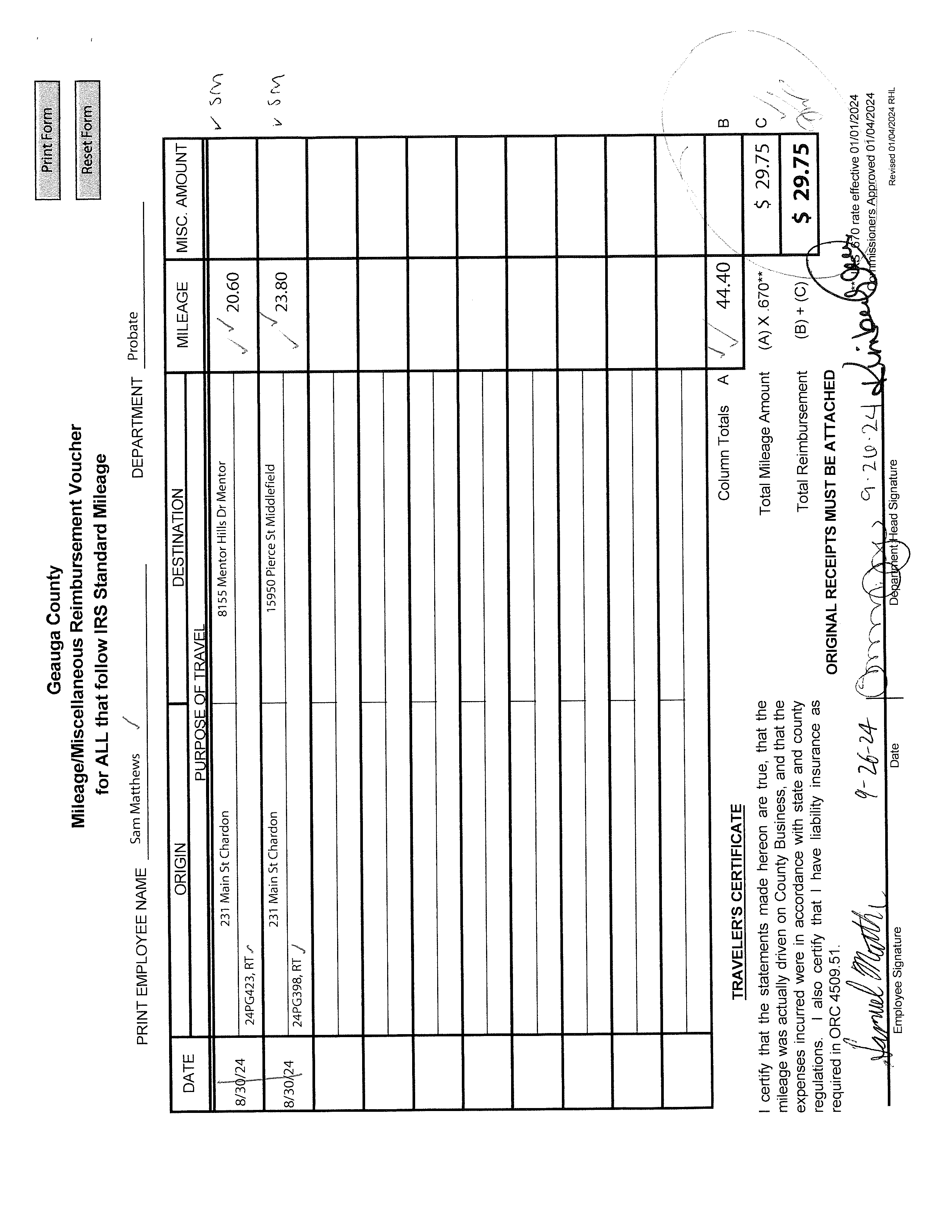 Mileage/Miscellaneous Reimbursement Voucher