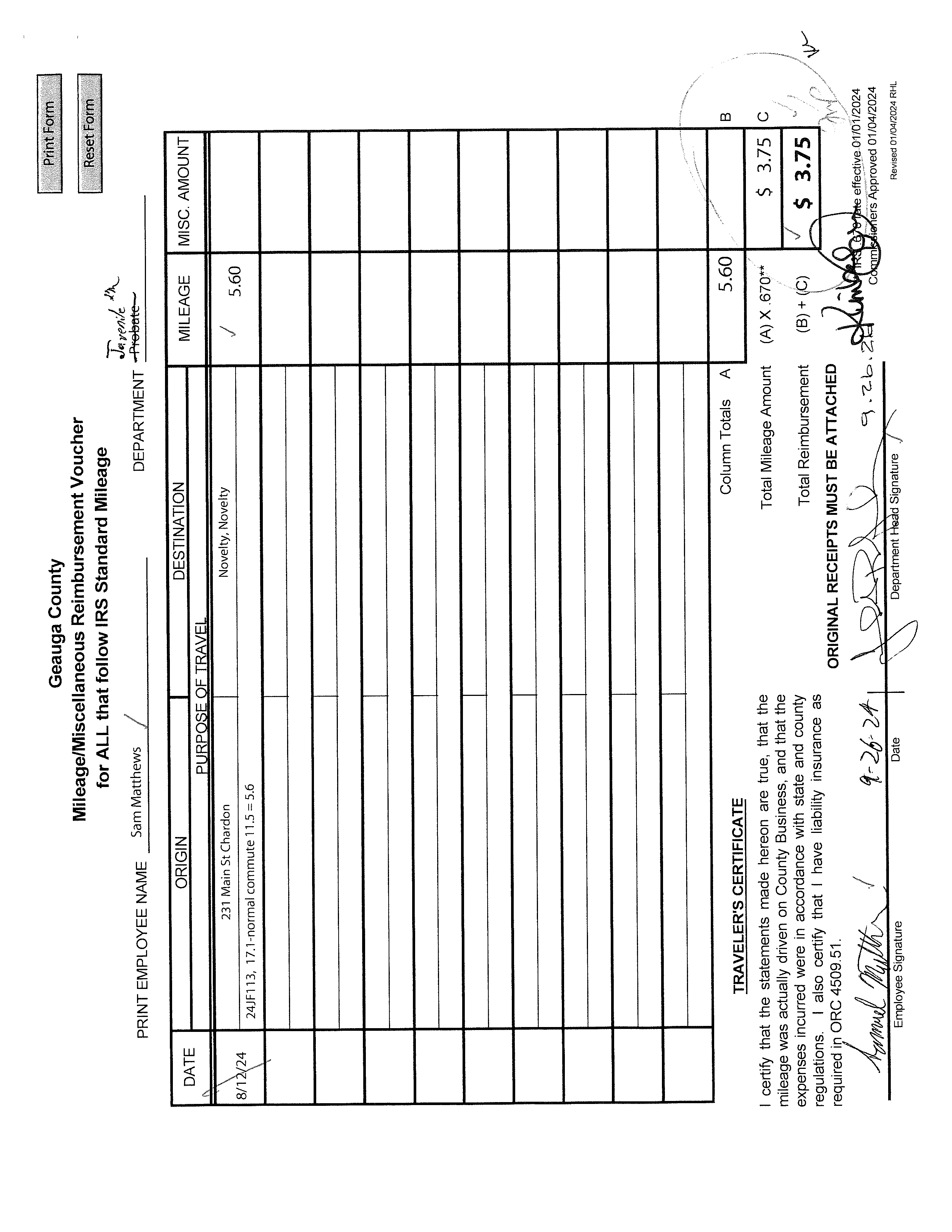 Mileage/Miscellaneous Reimbursement Voucher
