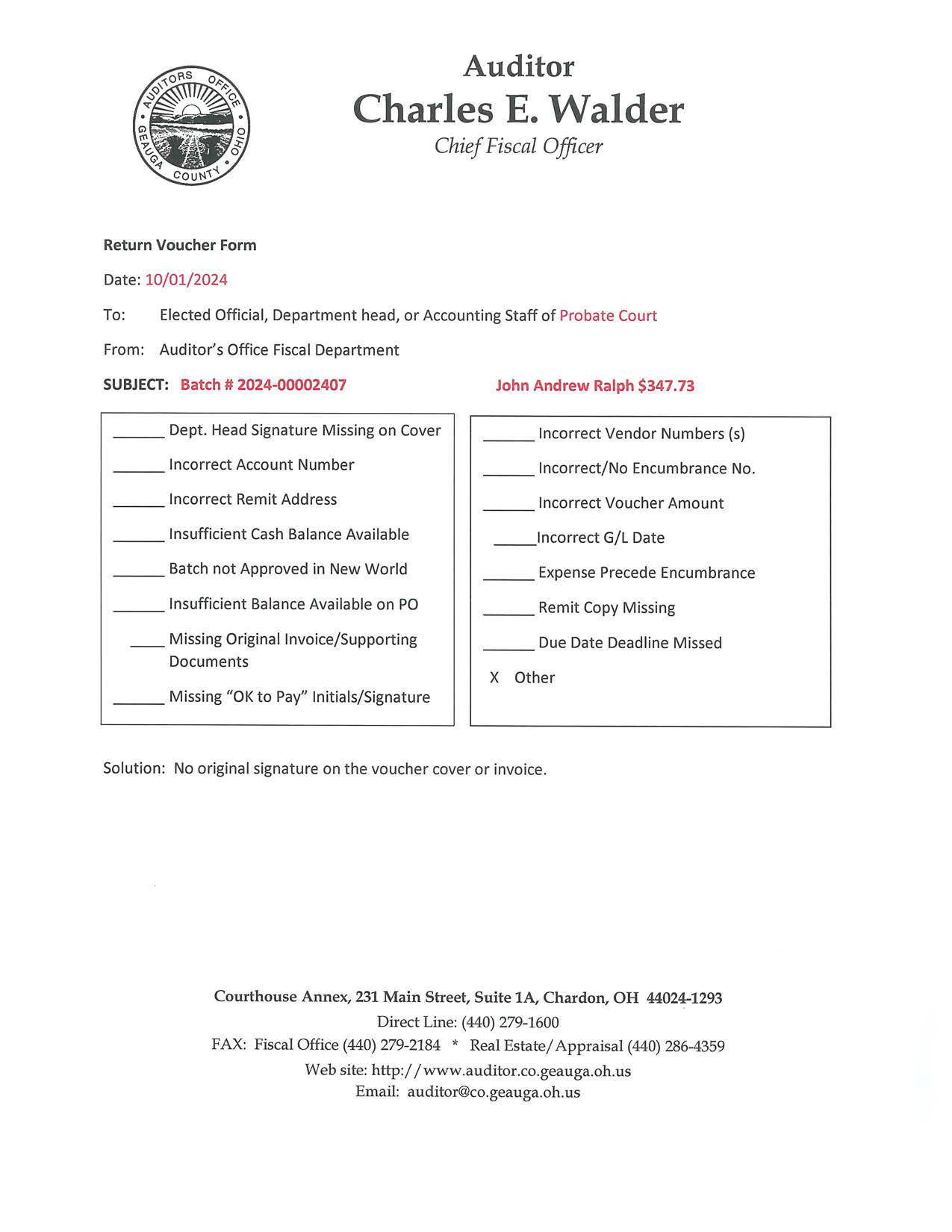 Return Voucher Form