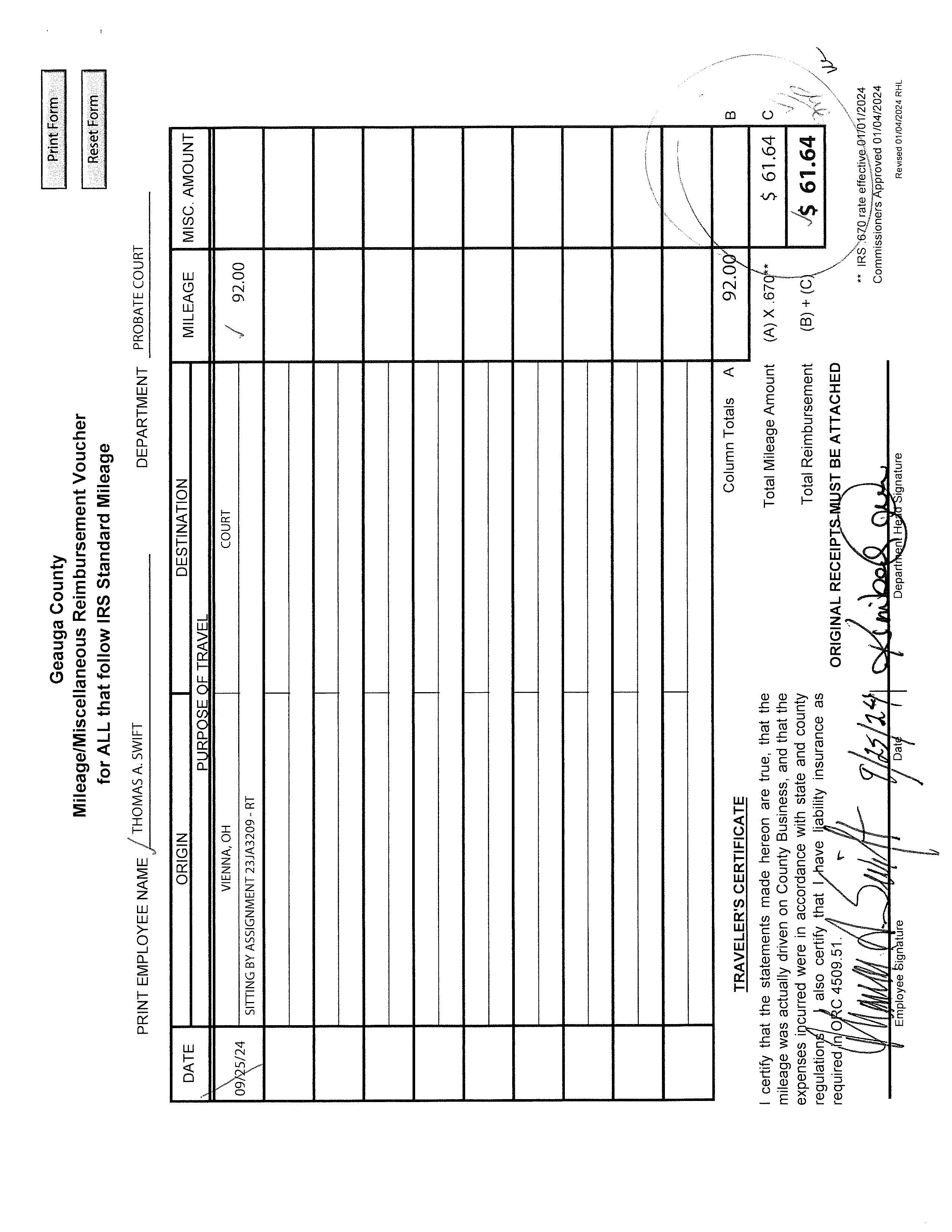 Mileage/Miscellaneous Reimbursement Voucher