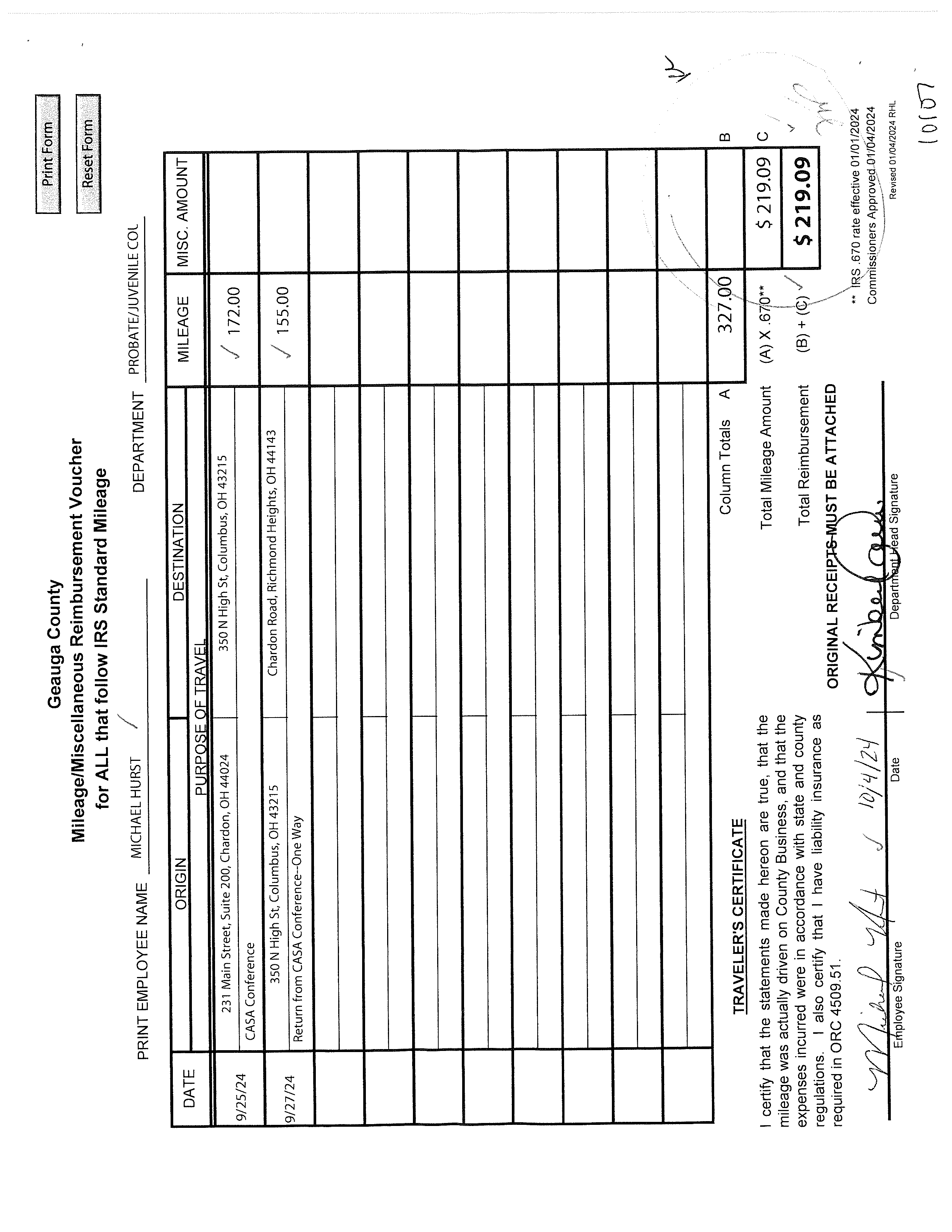 Mileage/Miscellaneous Reimbursement Voucher