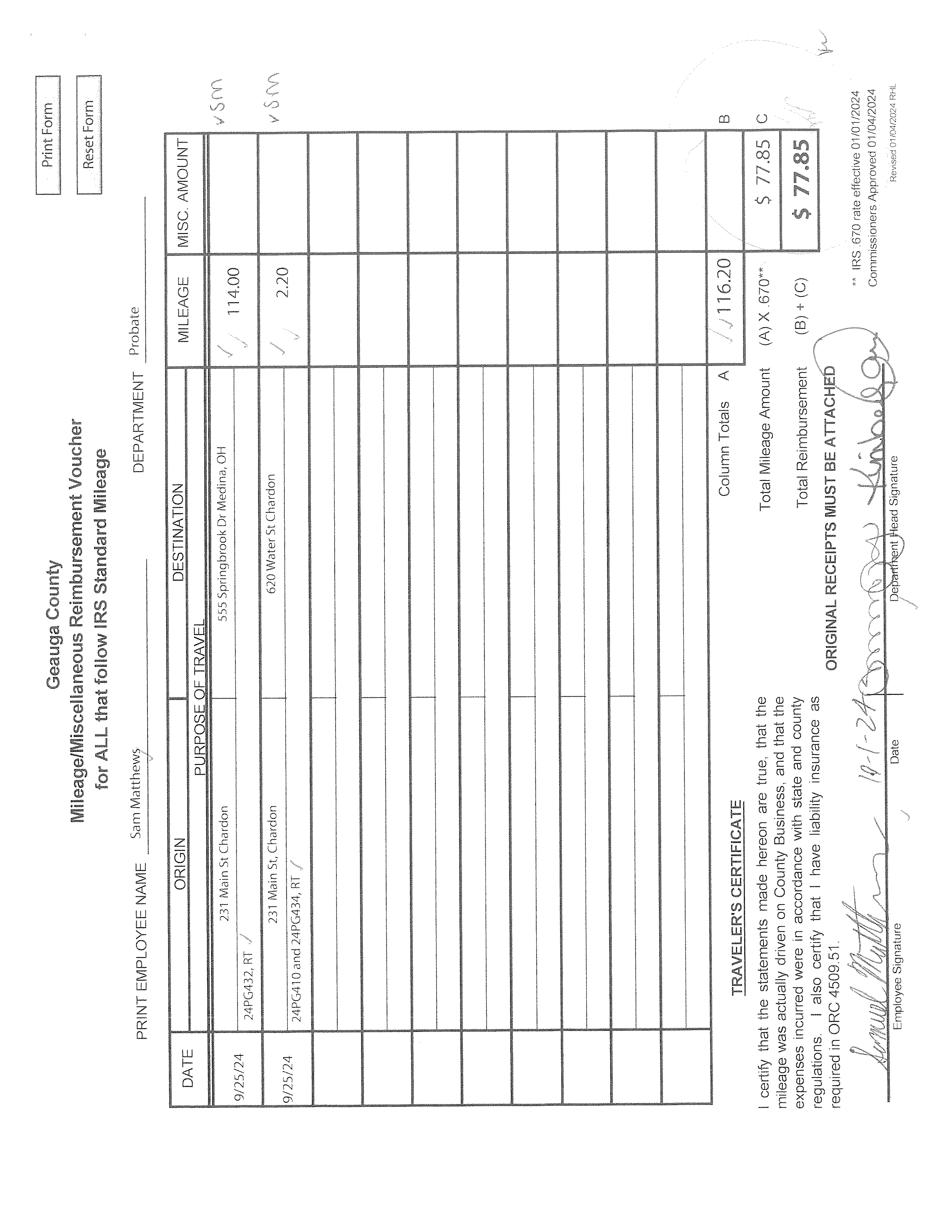 Mileage/Miscellaneous Reimbursement Voucher