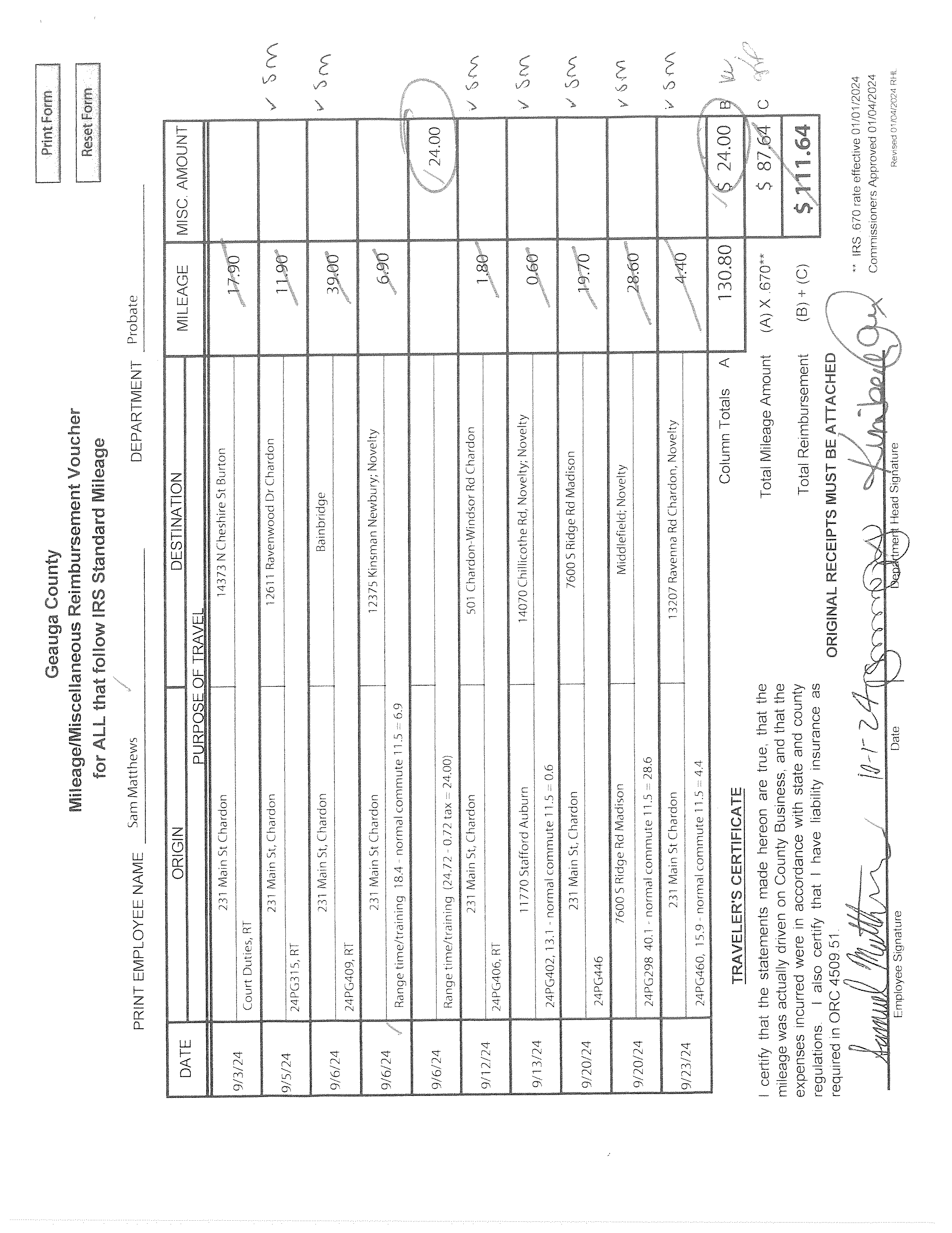 Mileage/Miscellaneous Reimbursement Voucher