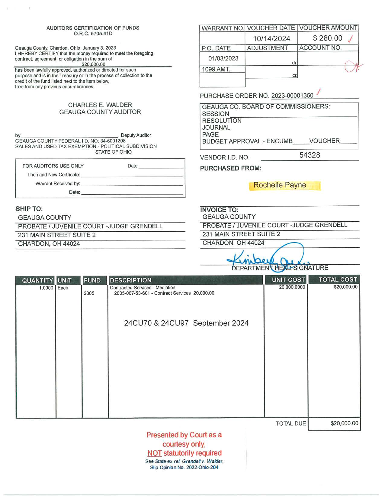 Auditor's Certification of Funds