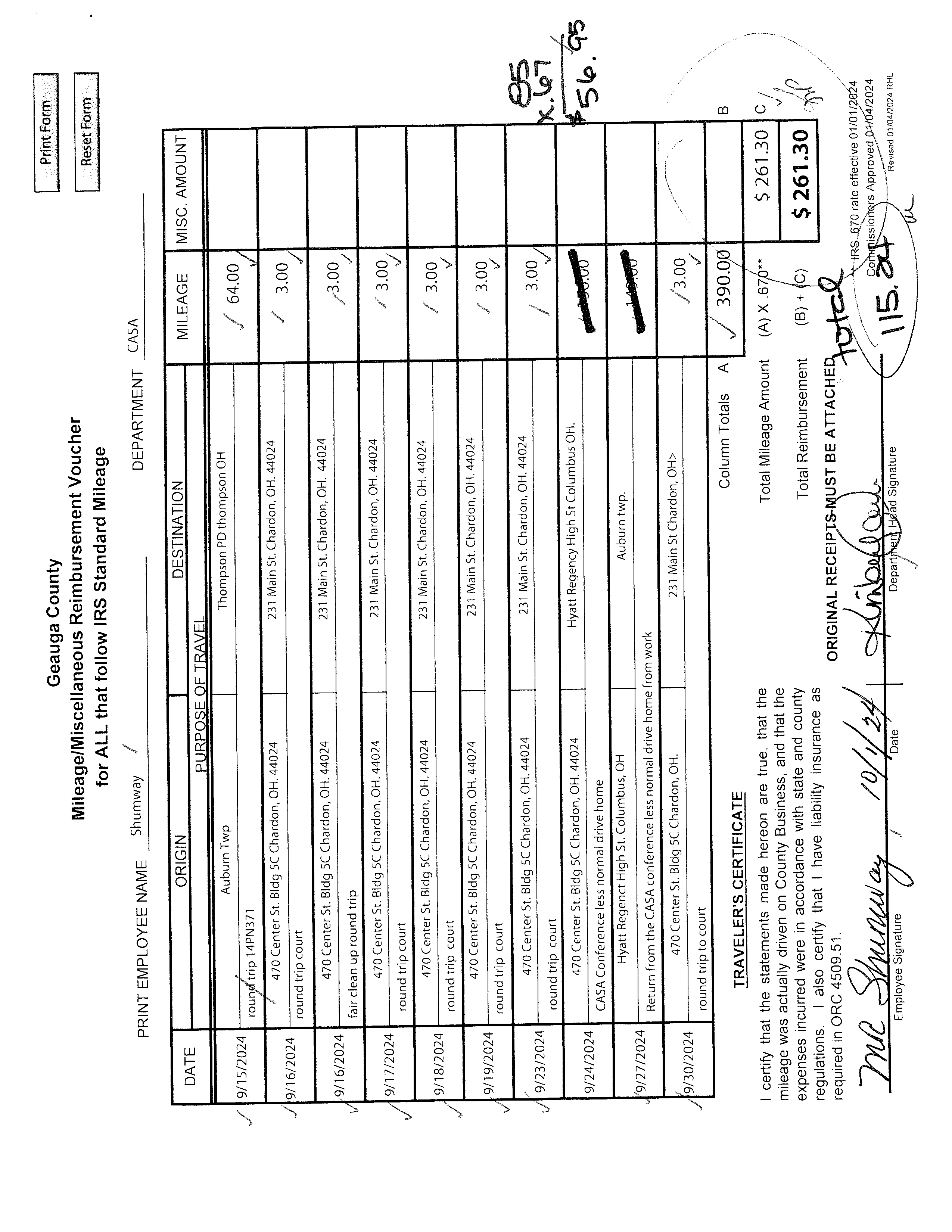 Mileage/Miscellaneous Reimbursement Voucher
