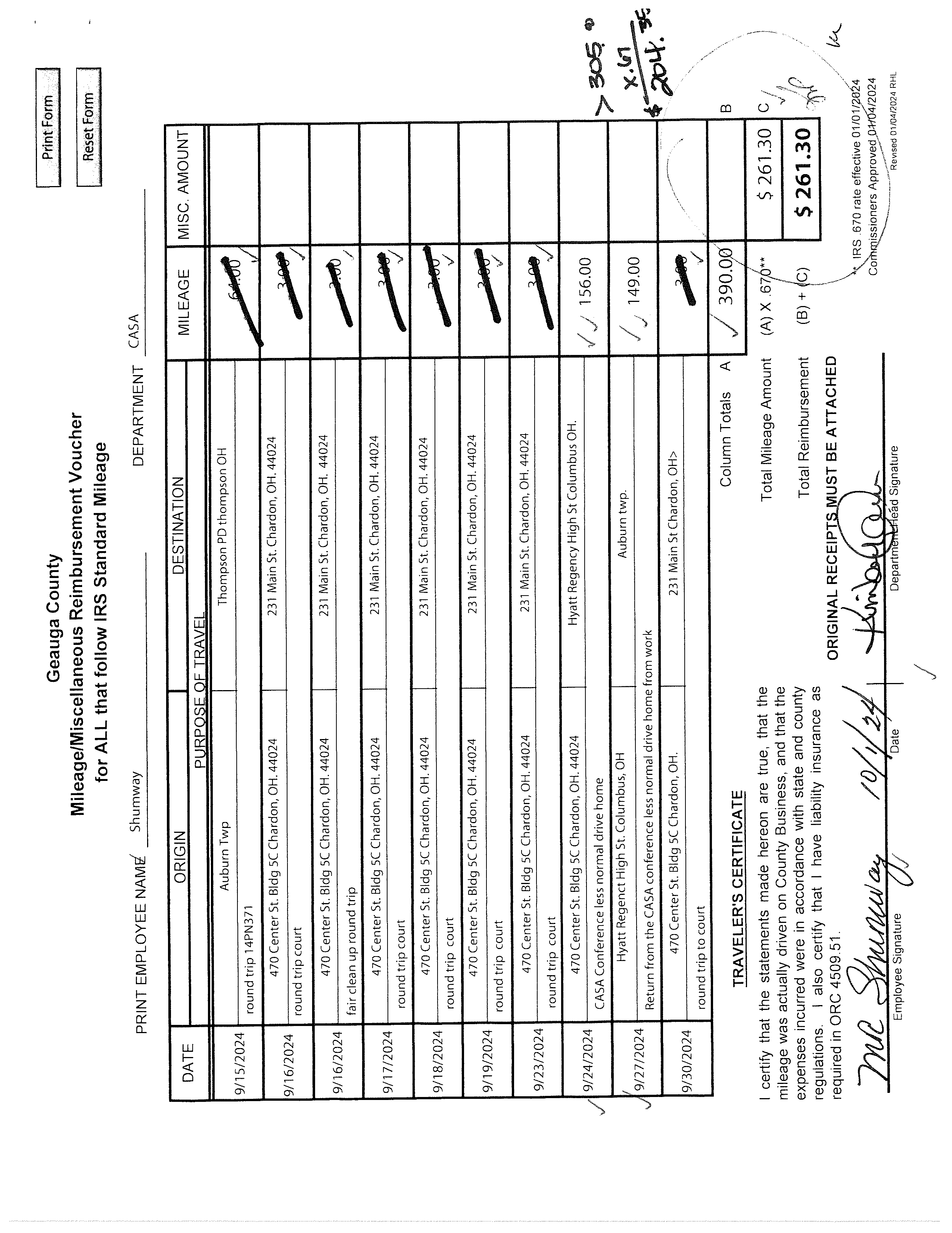Mileage/Miscellaneous Reimbursement Voucher