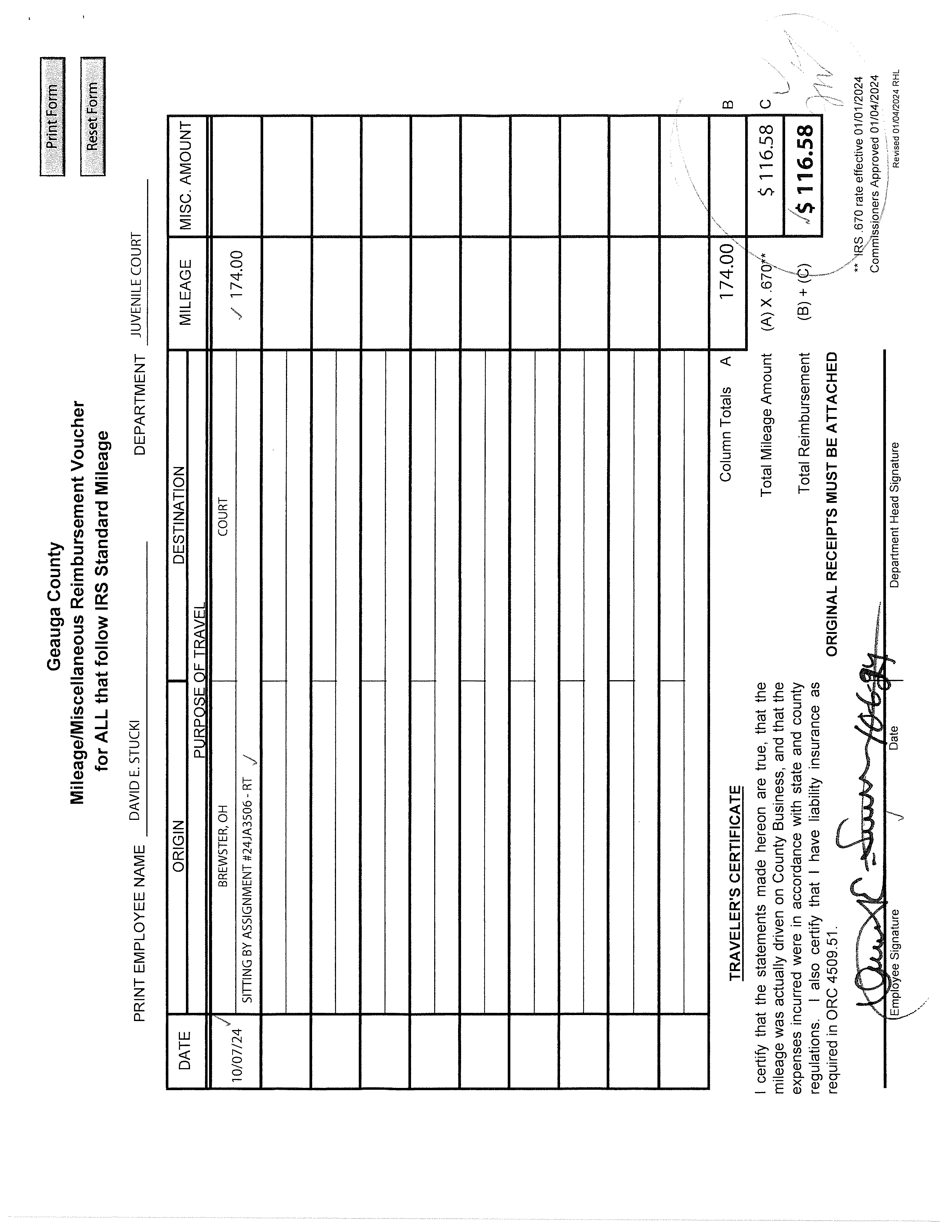 Mileage/Miscellaneous Reimbursement Voucher