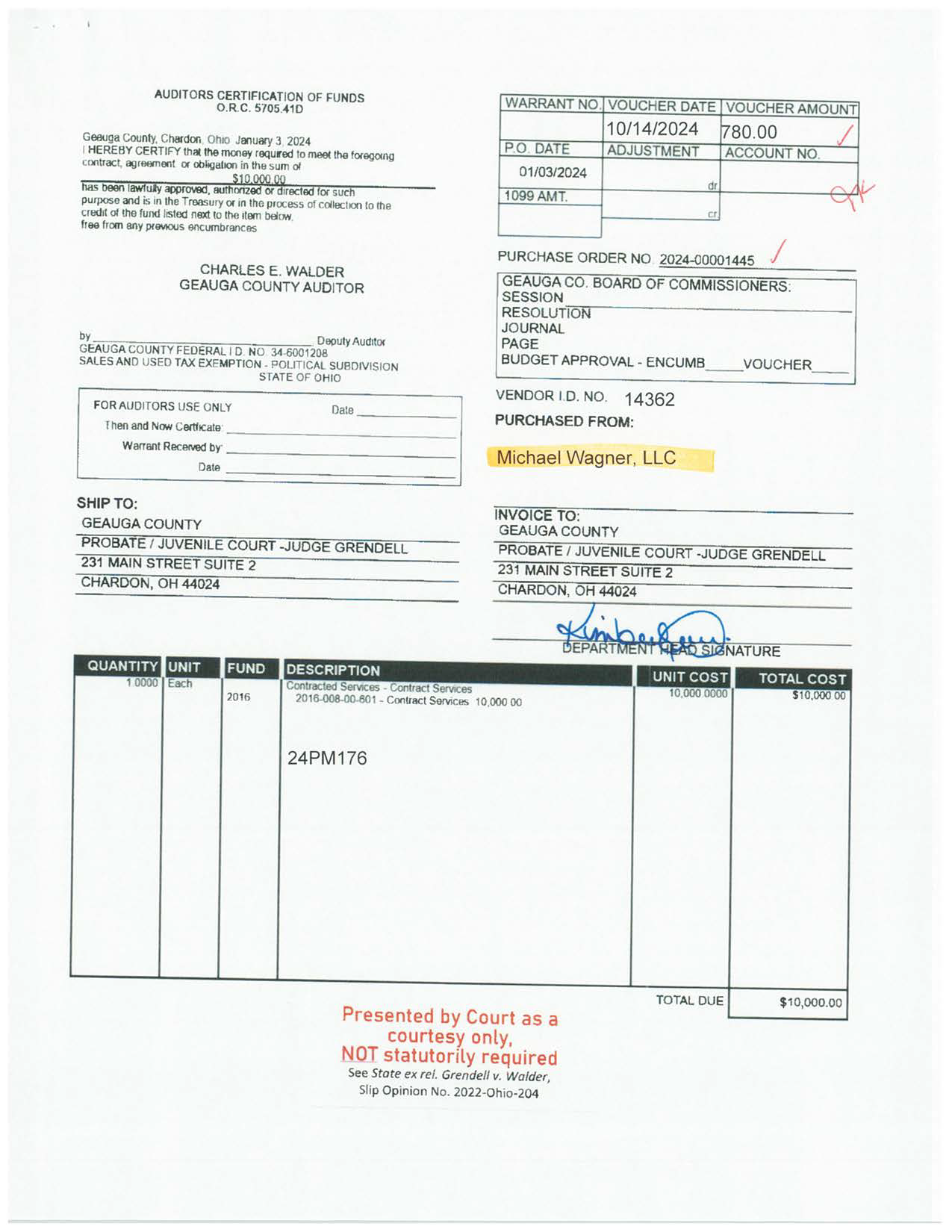 Auditor's Certification of Funds
