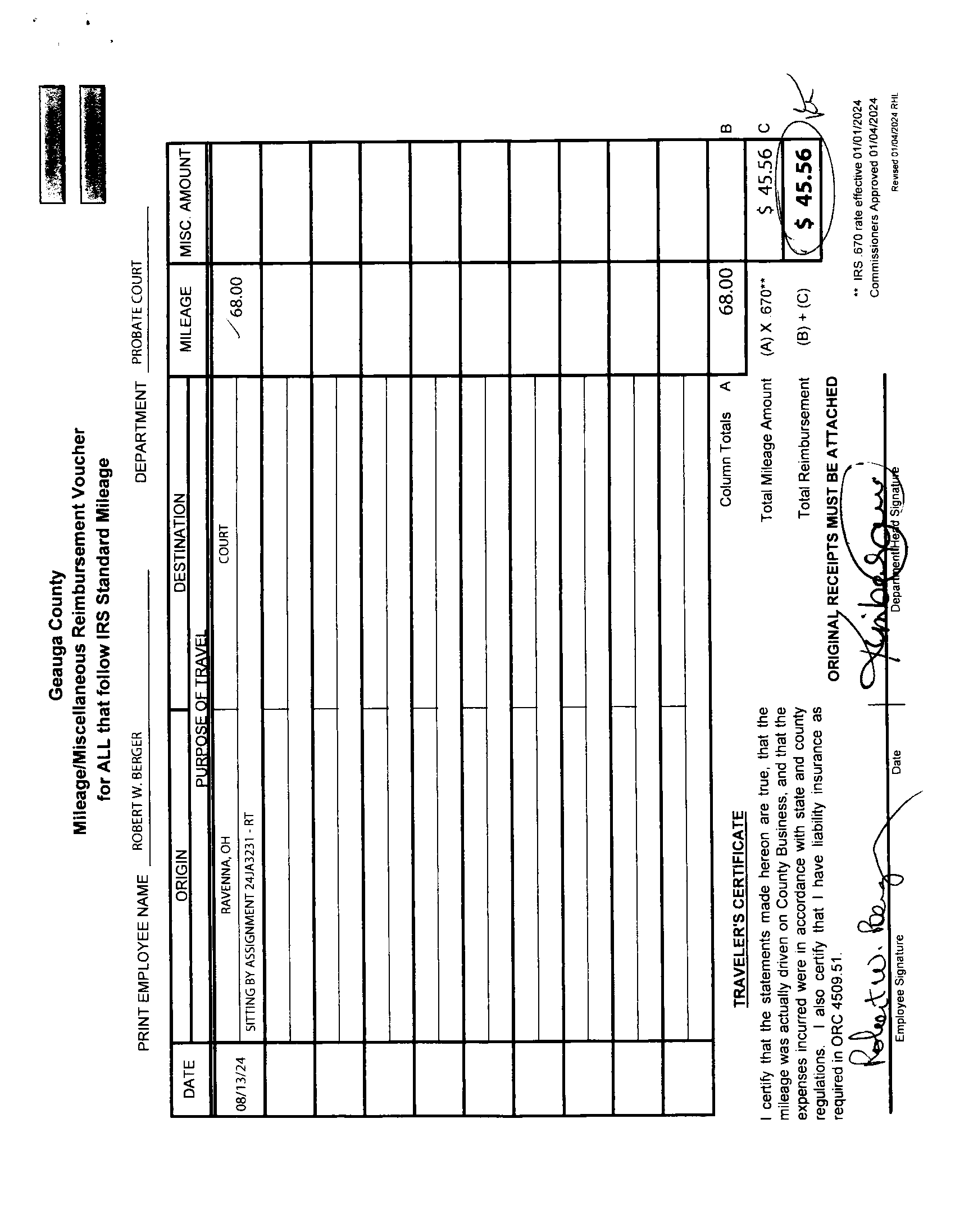 Mileage/Miscellaneous Reimbursement Voucher
