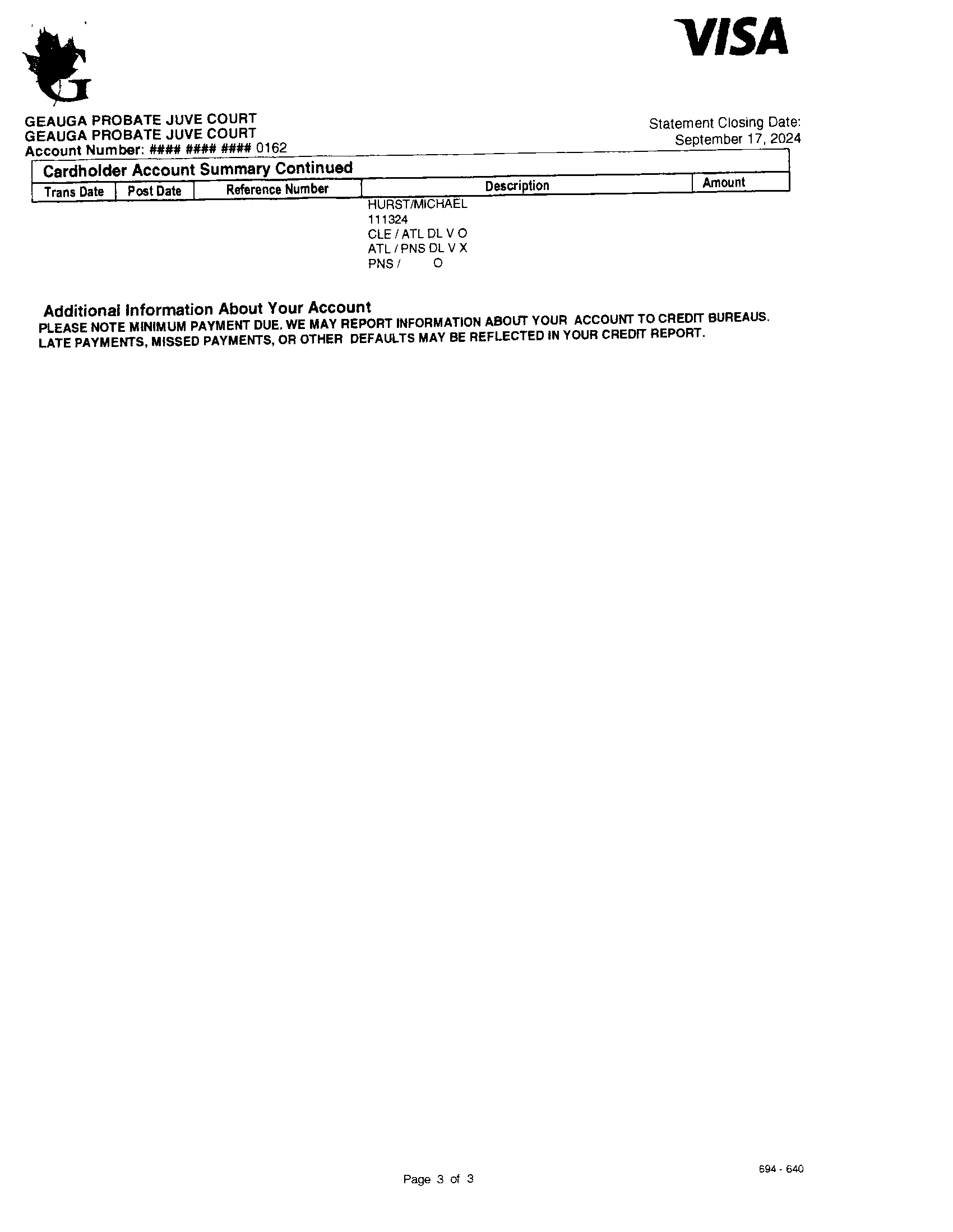 Geauga Credit Union Visa Memo Statement Page 3
