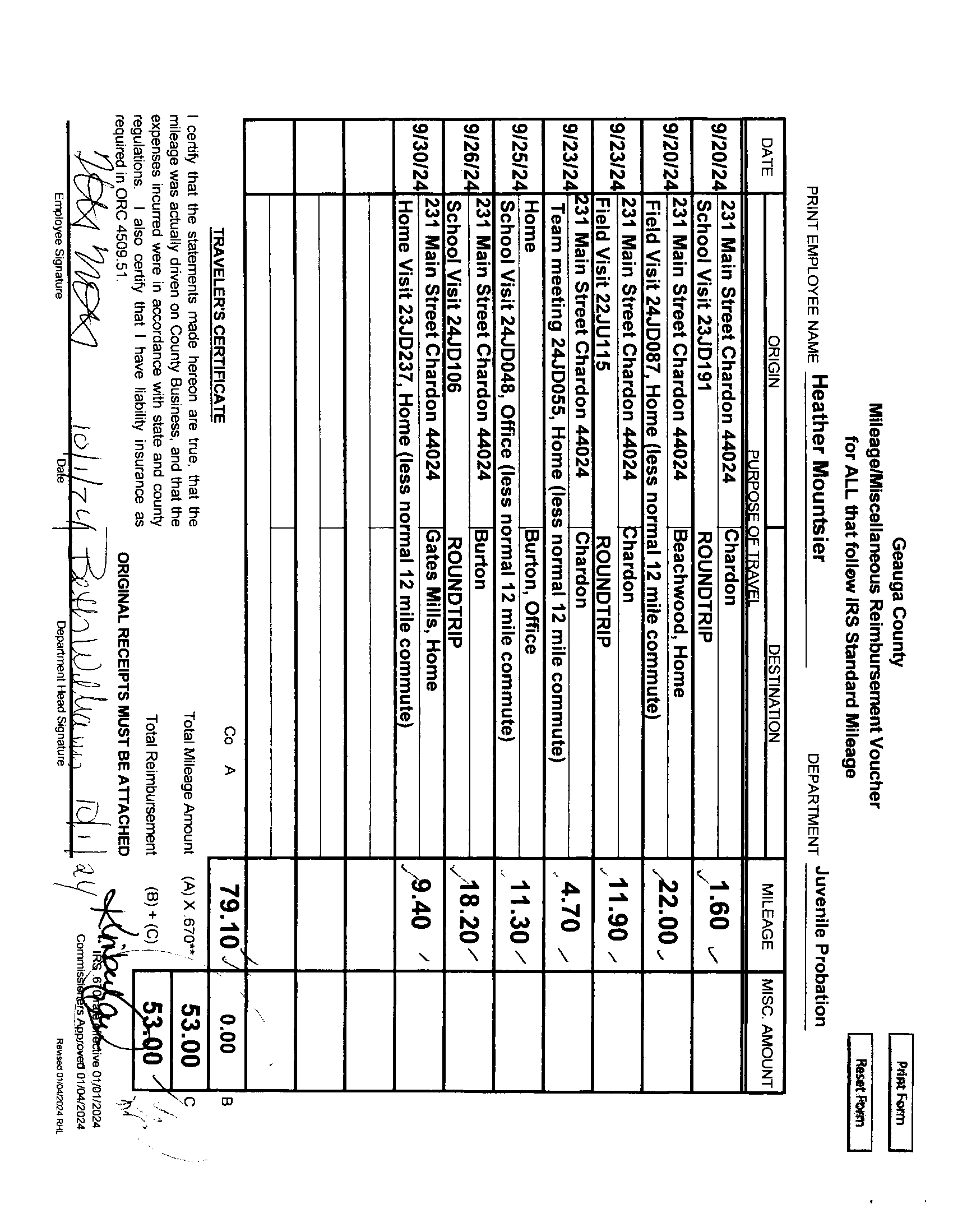 Mileage/Miscellaneous Reimbursement Voucher