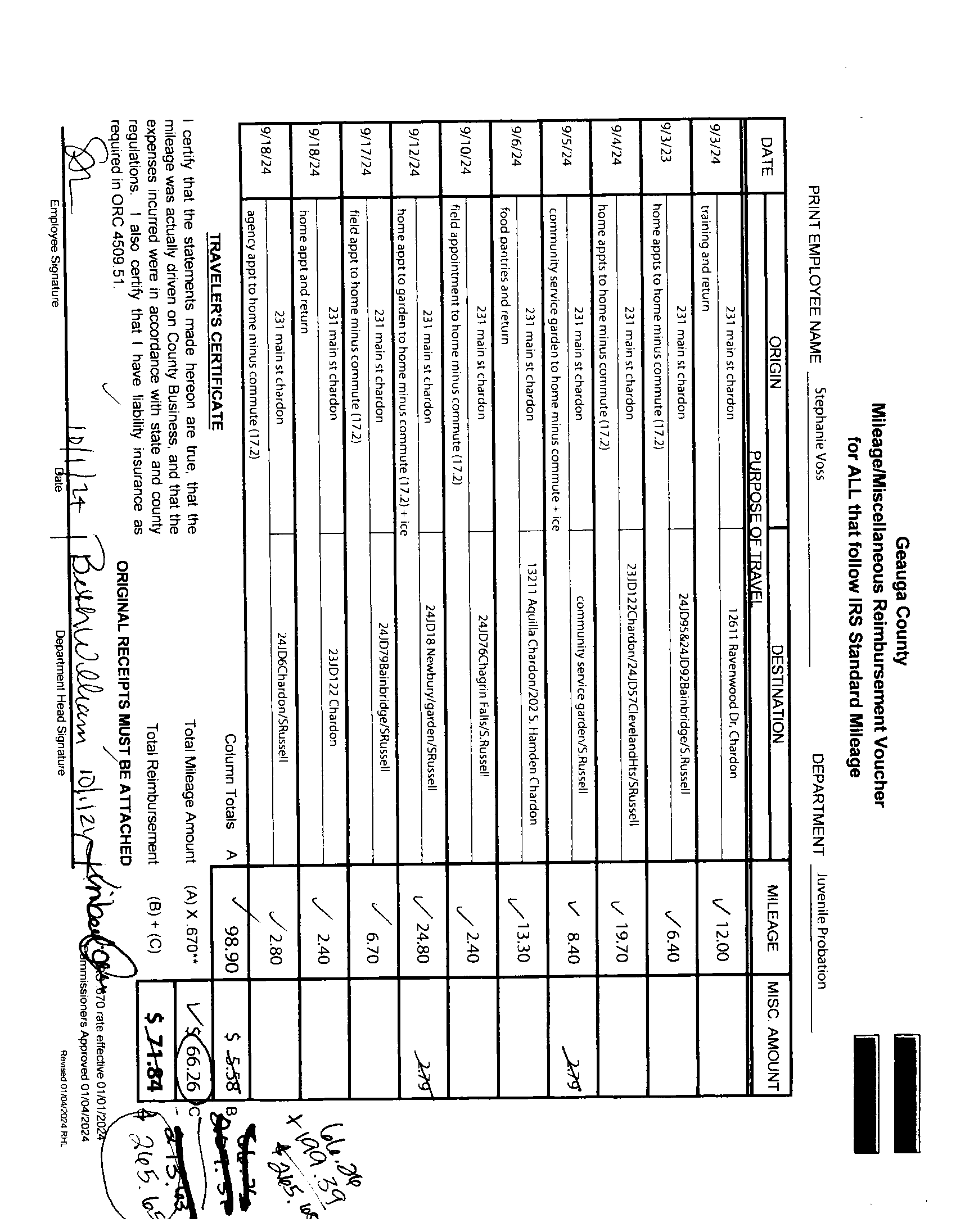 Mileage/Miscellaneous Reimbursement Voucher