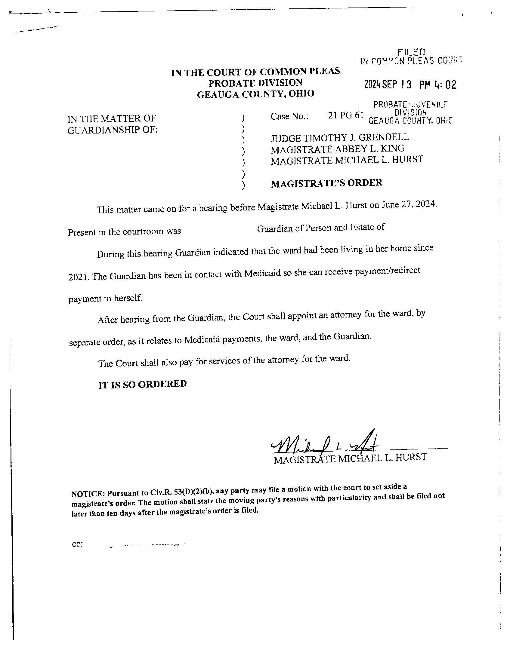 Magistrate's Order
