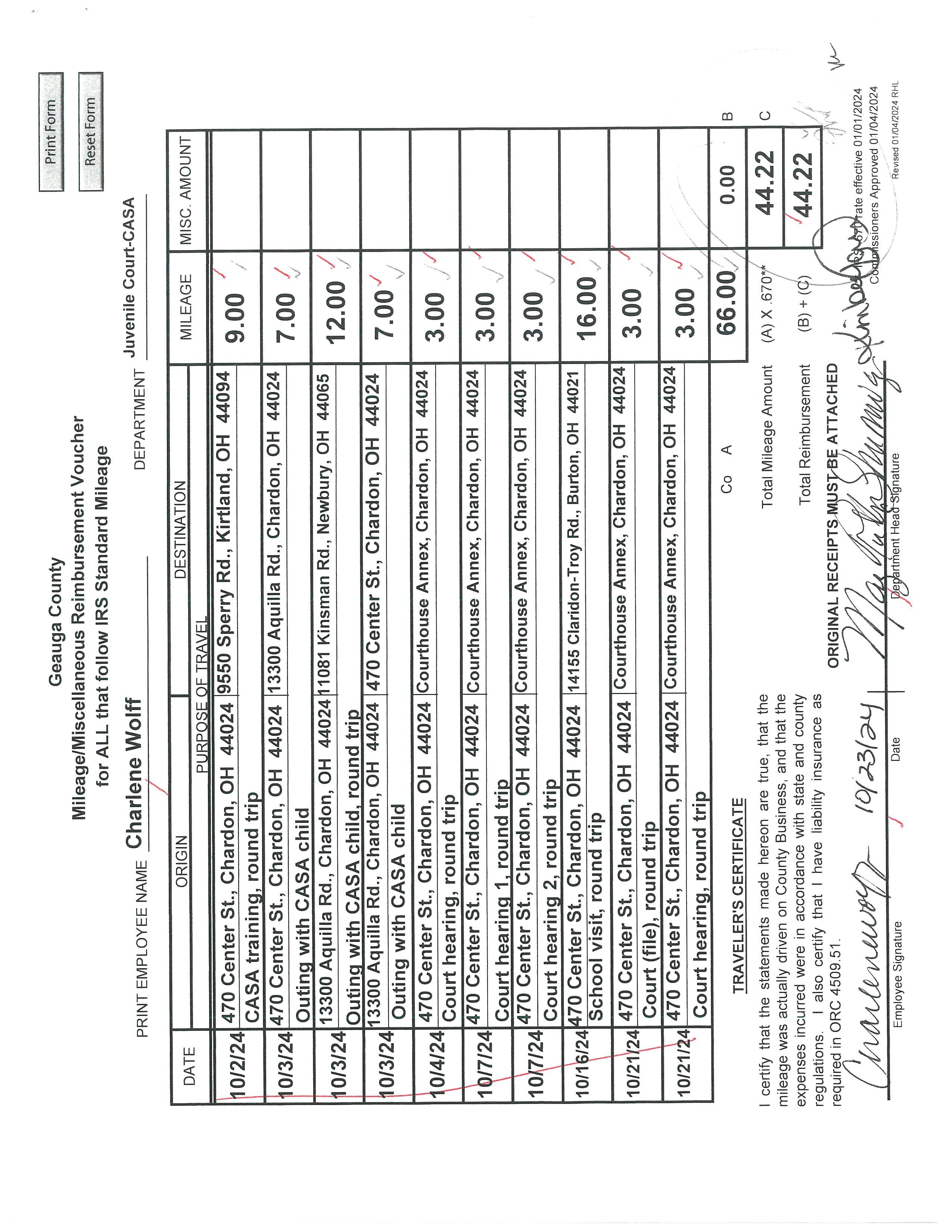 Mileage/Miscellaneous Reimbursement Voucher