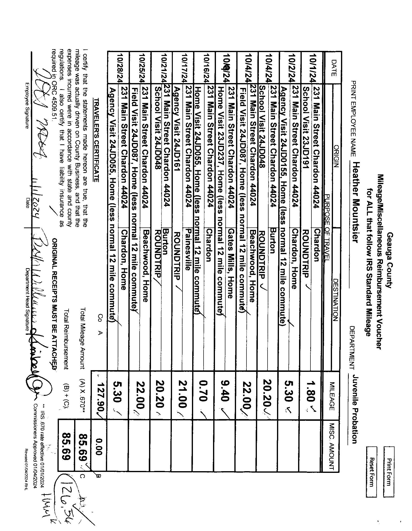 Mileage/Miscellaneous Reimbursement Voucher