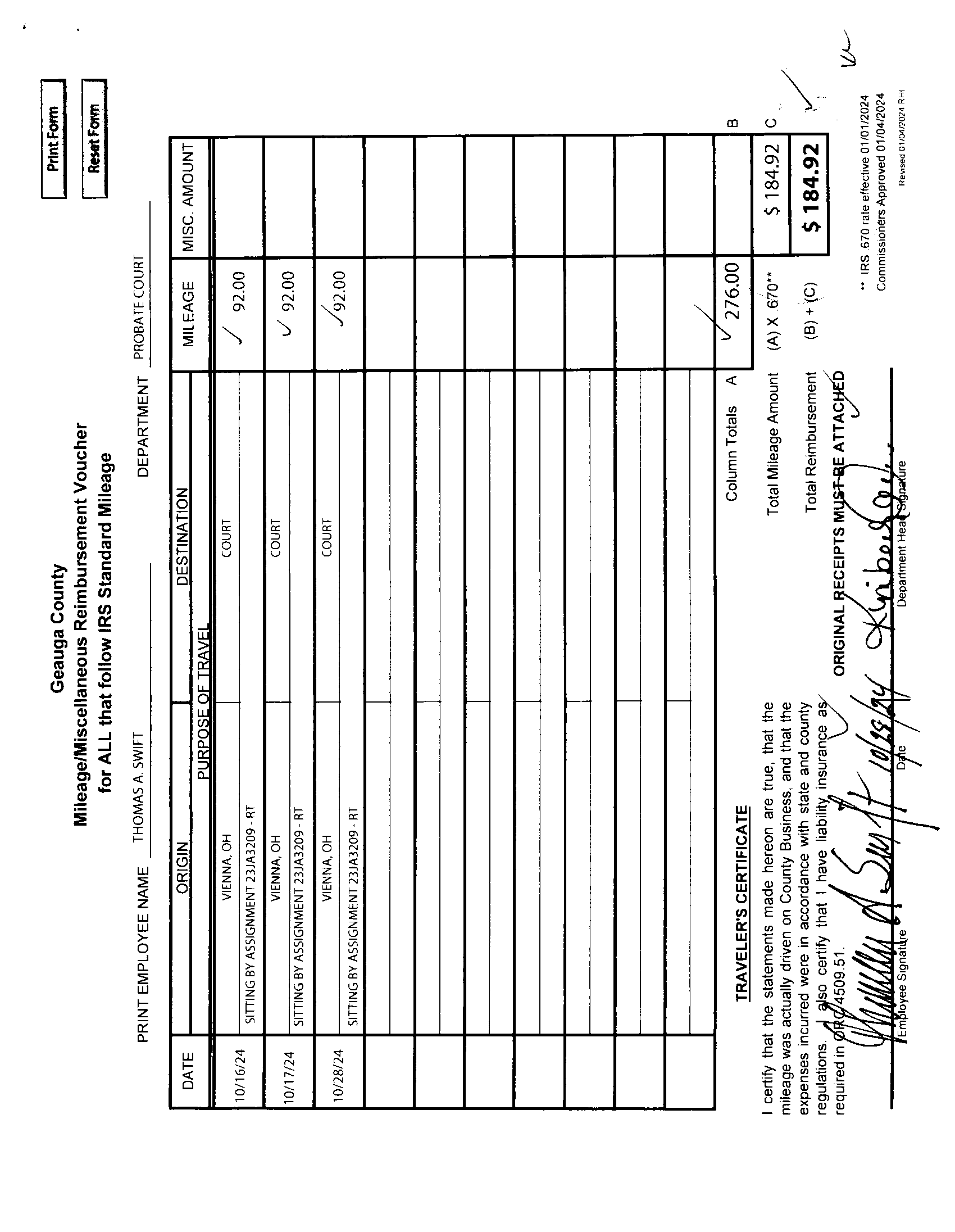 Mileage/Miscellaneous Reimbursement Voucher