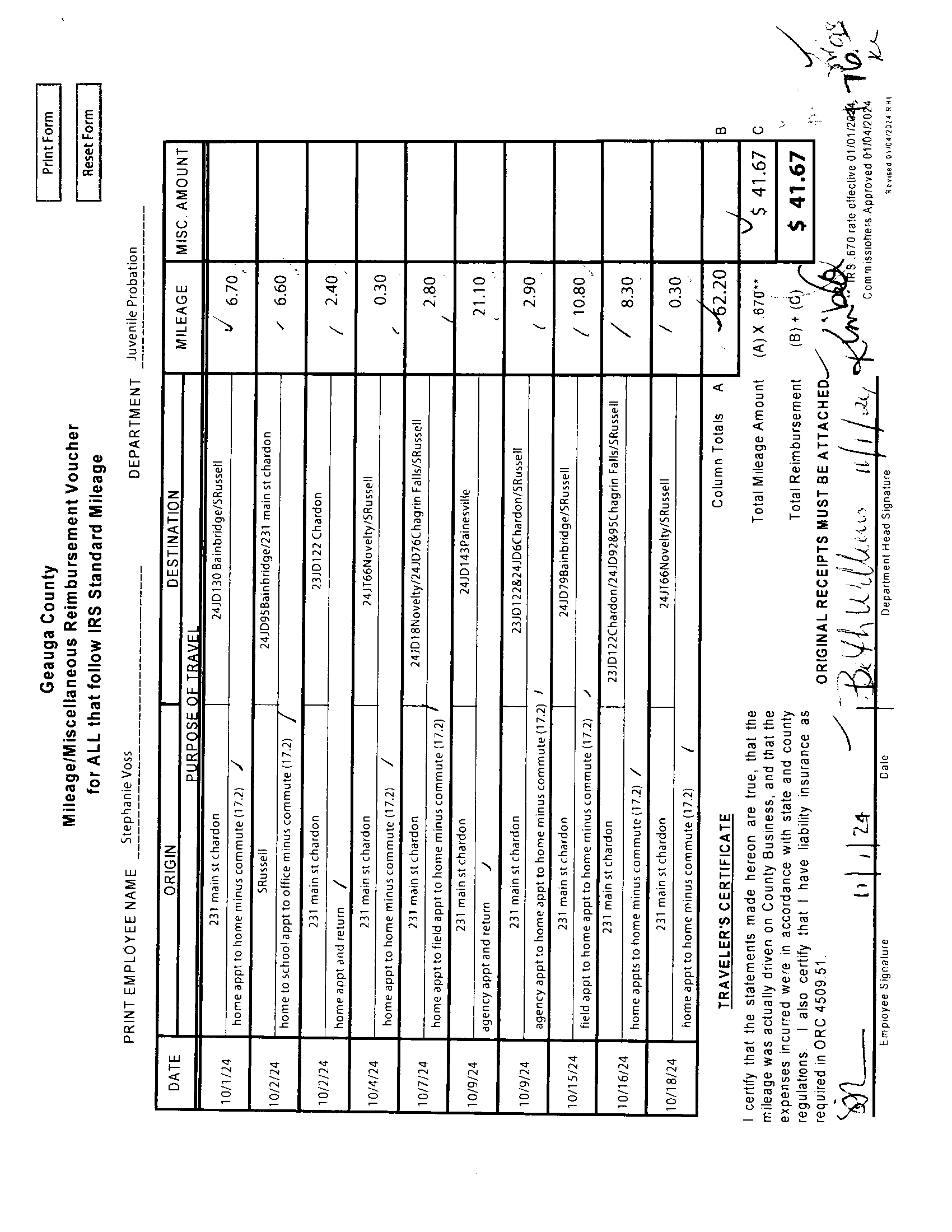 Mileage/Miscellaneous Reimbursement Voucher
