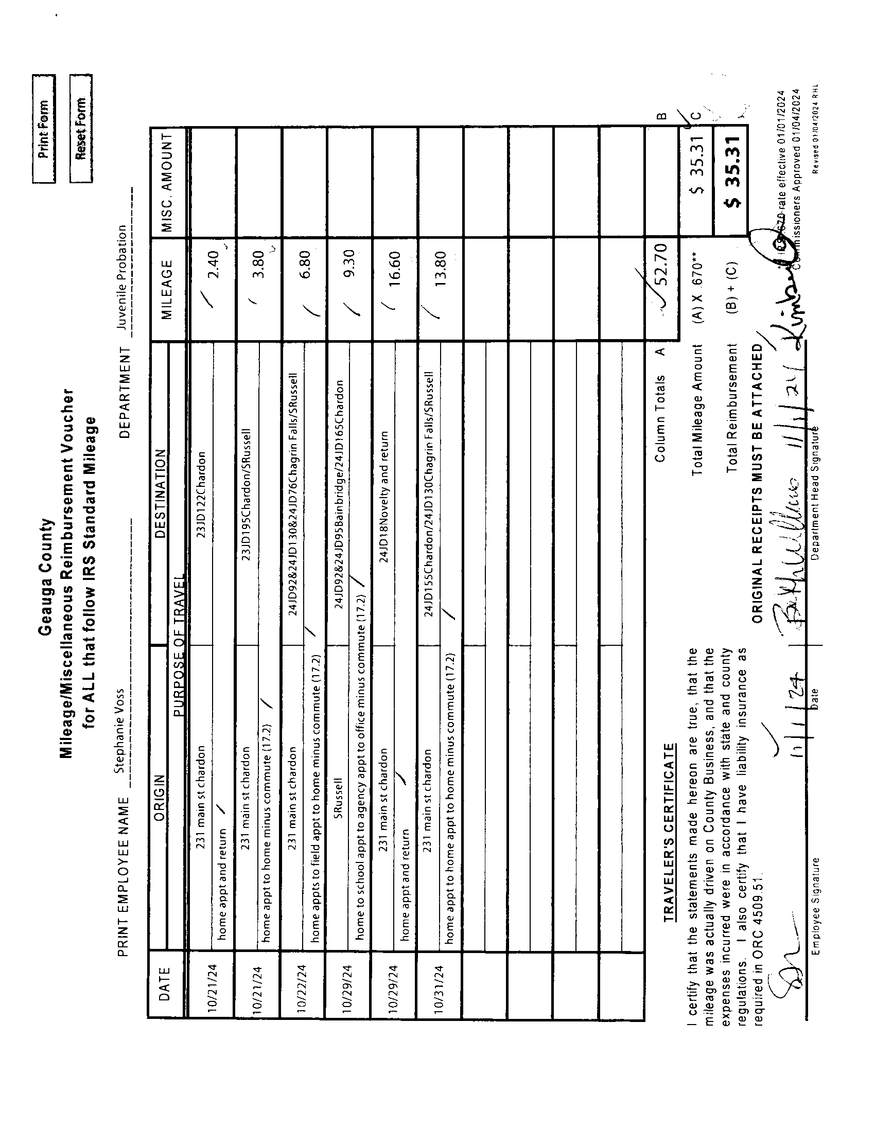 Mileage/Miscellaneous Reimbursement Voucher