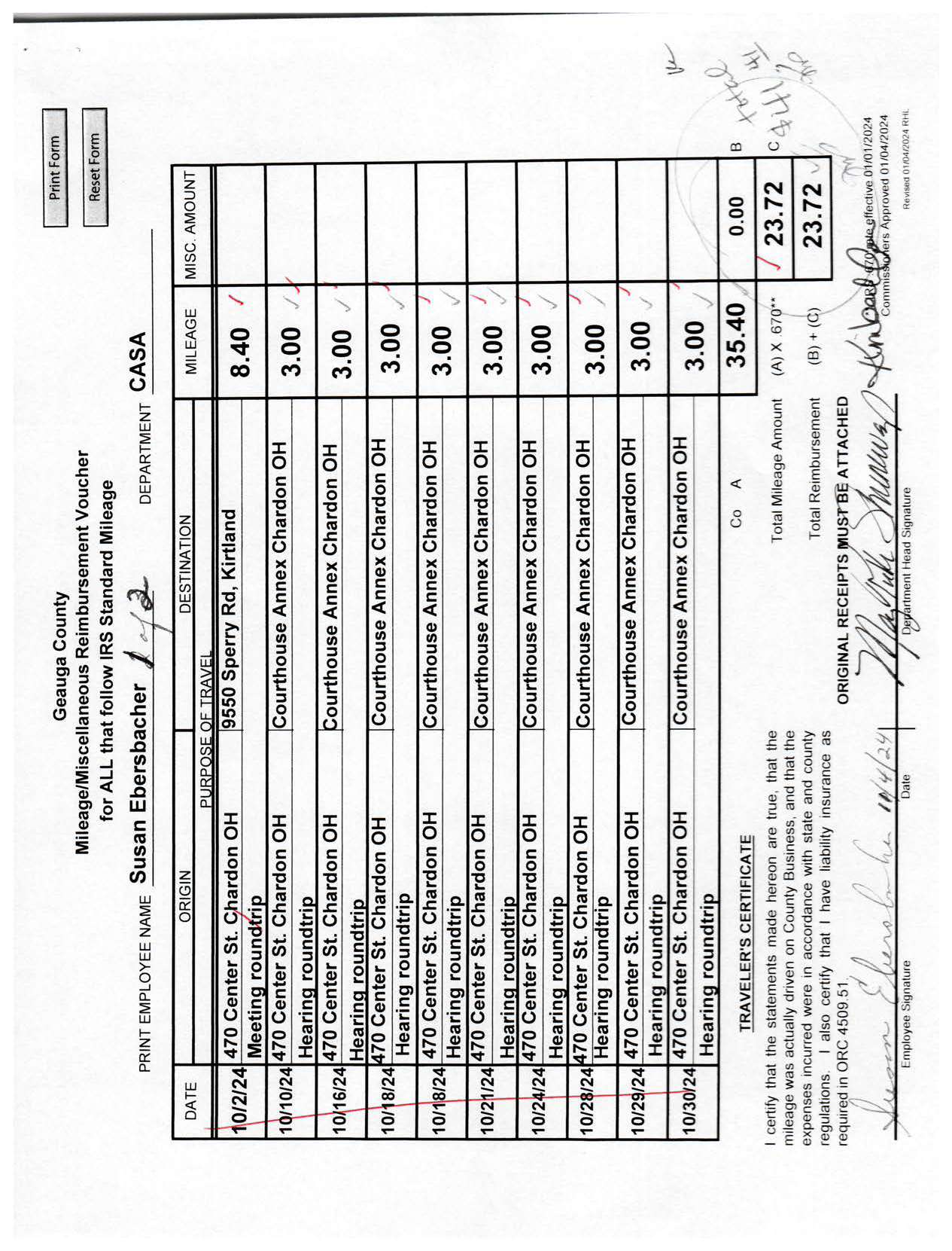 Mileage/Miscellaneous Reimbursement Voucher 1 of 2