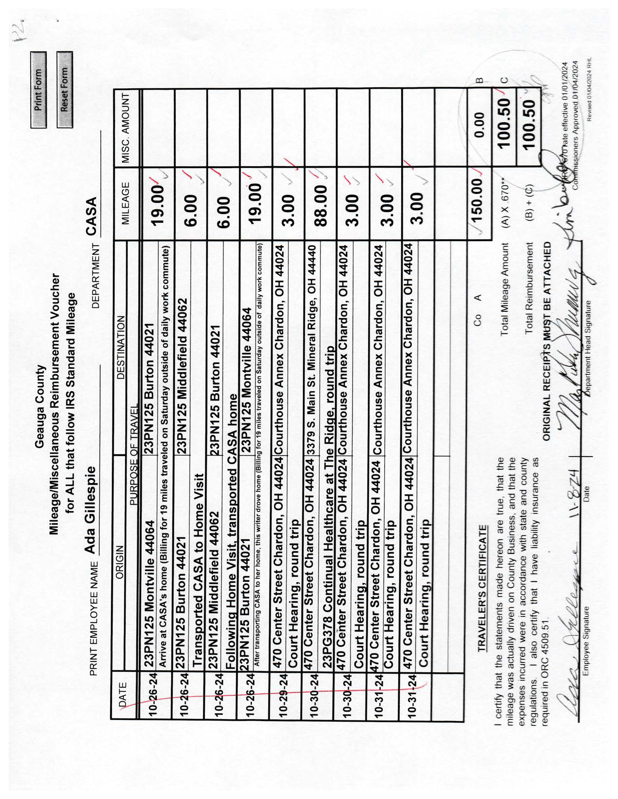 Mileage/Miscellaneous Reimbursement Voucher