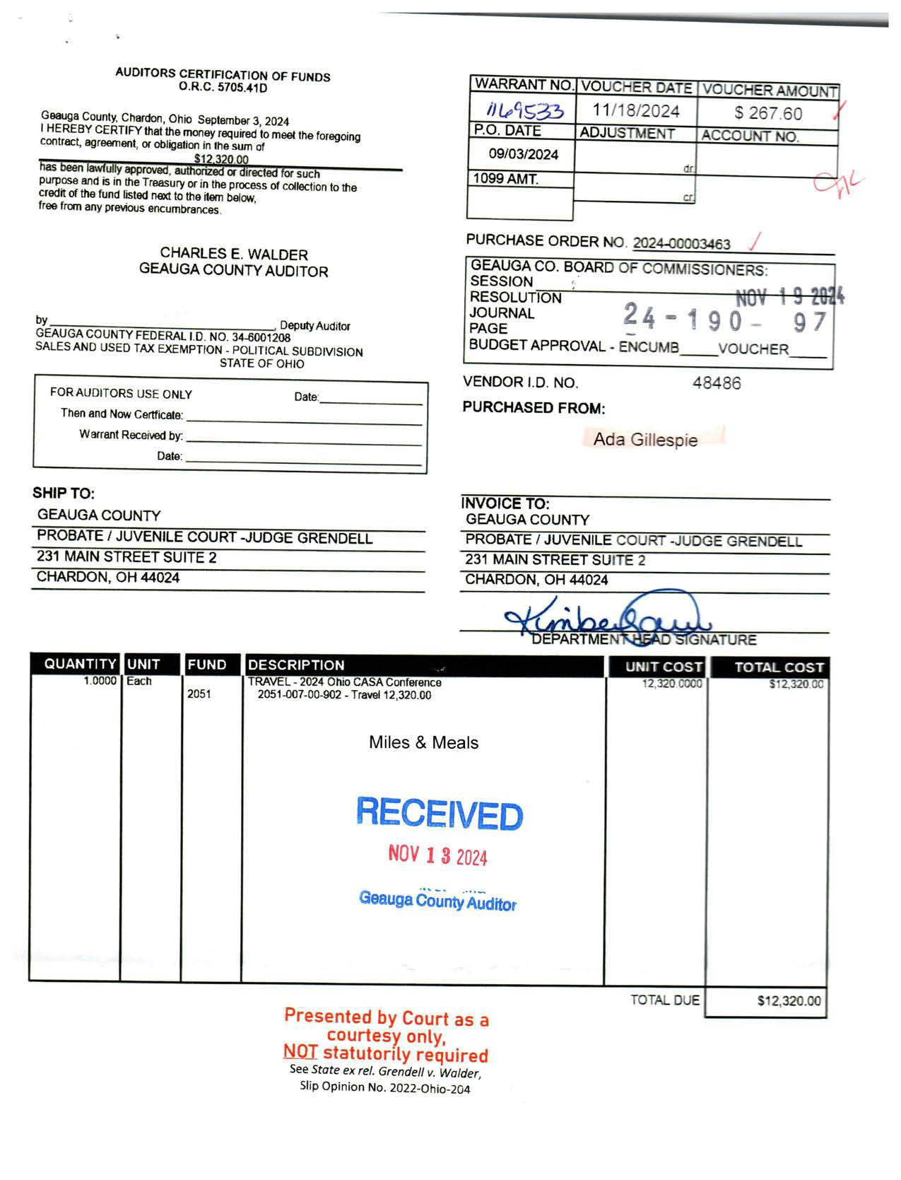 Auditor's Certification of Funds