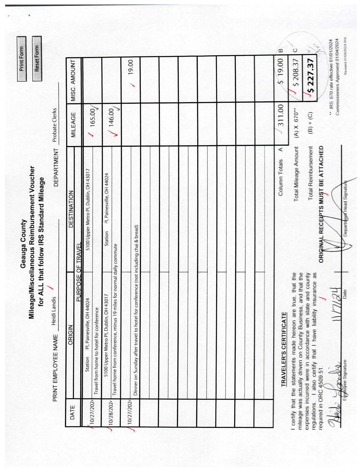 Mileage/Miscellaneous Reimbursement Voucher