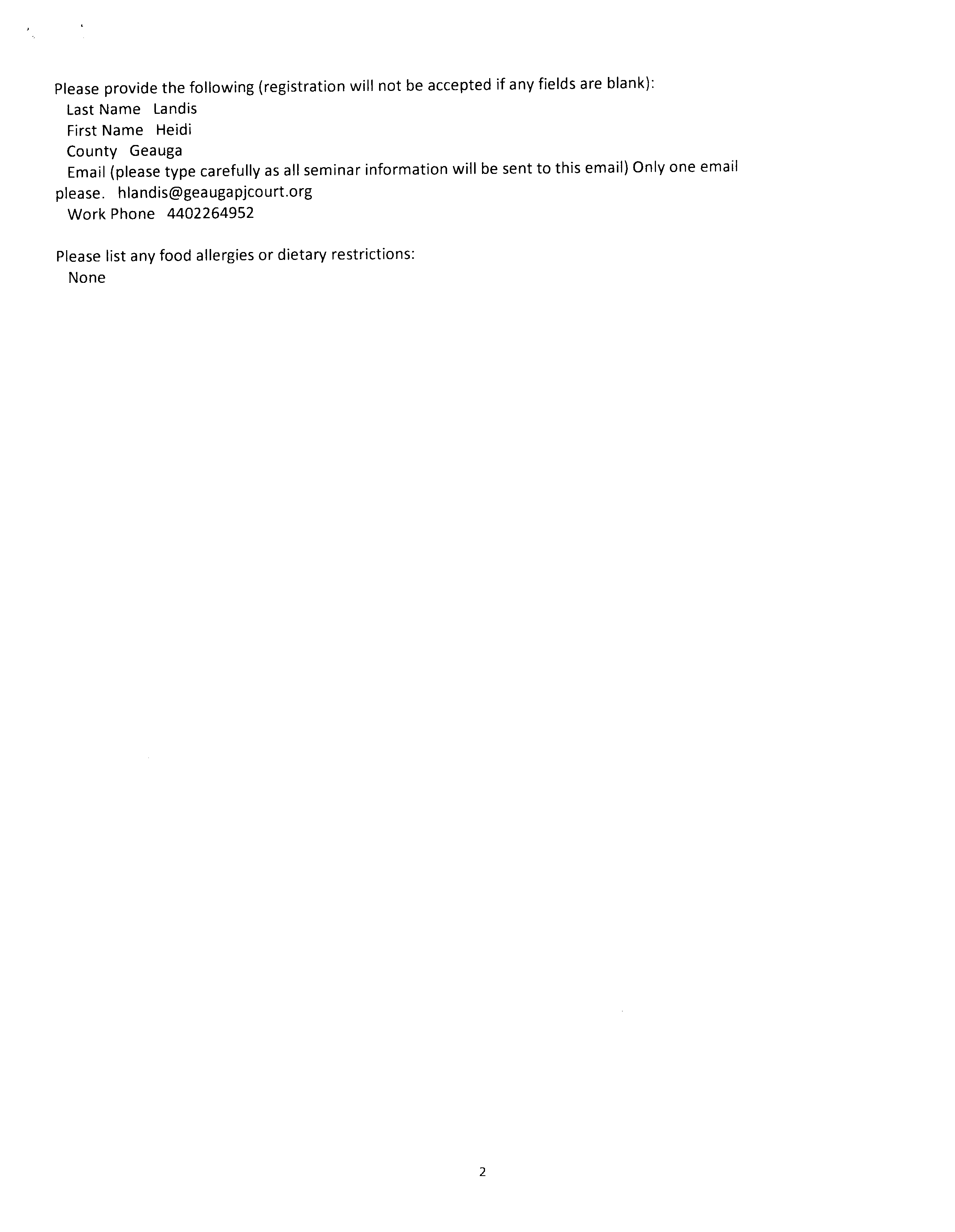 OAPJ 2024 Court Clerks Registration Invoice for Heidi Landis - Page 2