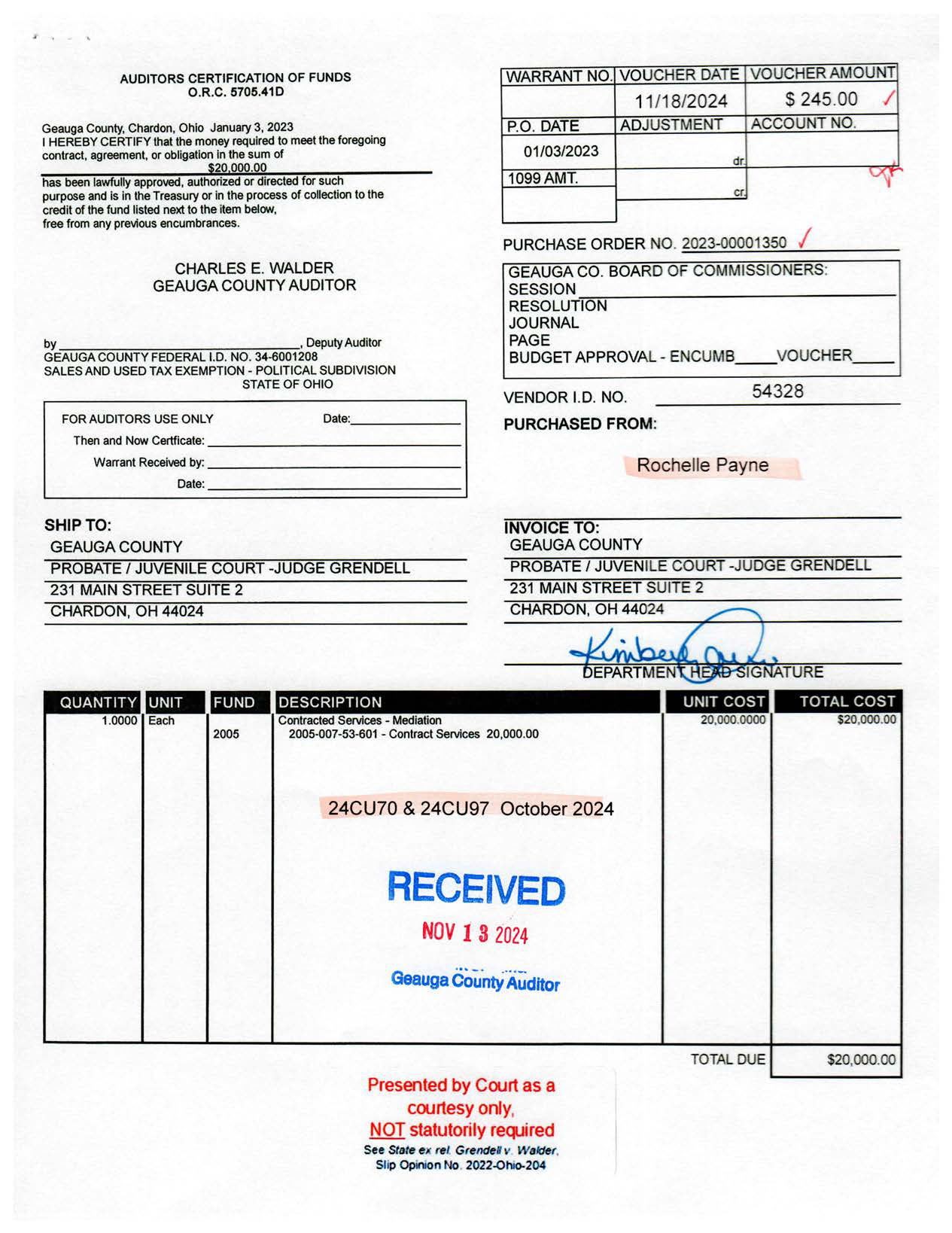 Auditor's Certification of Funds