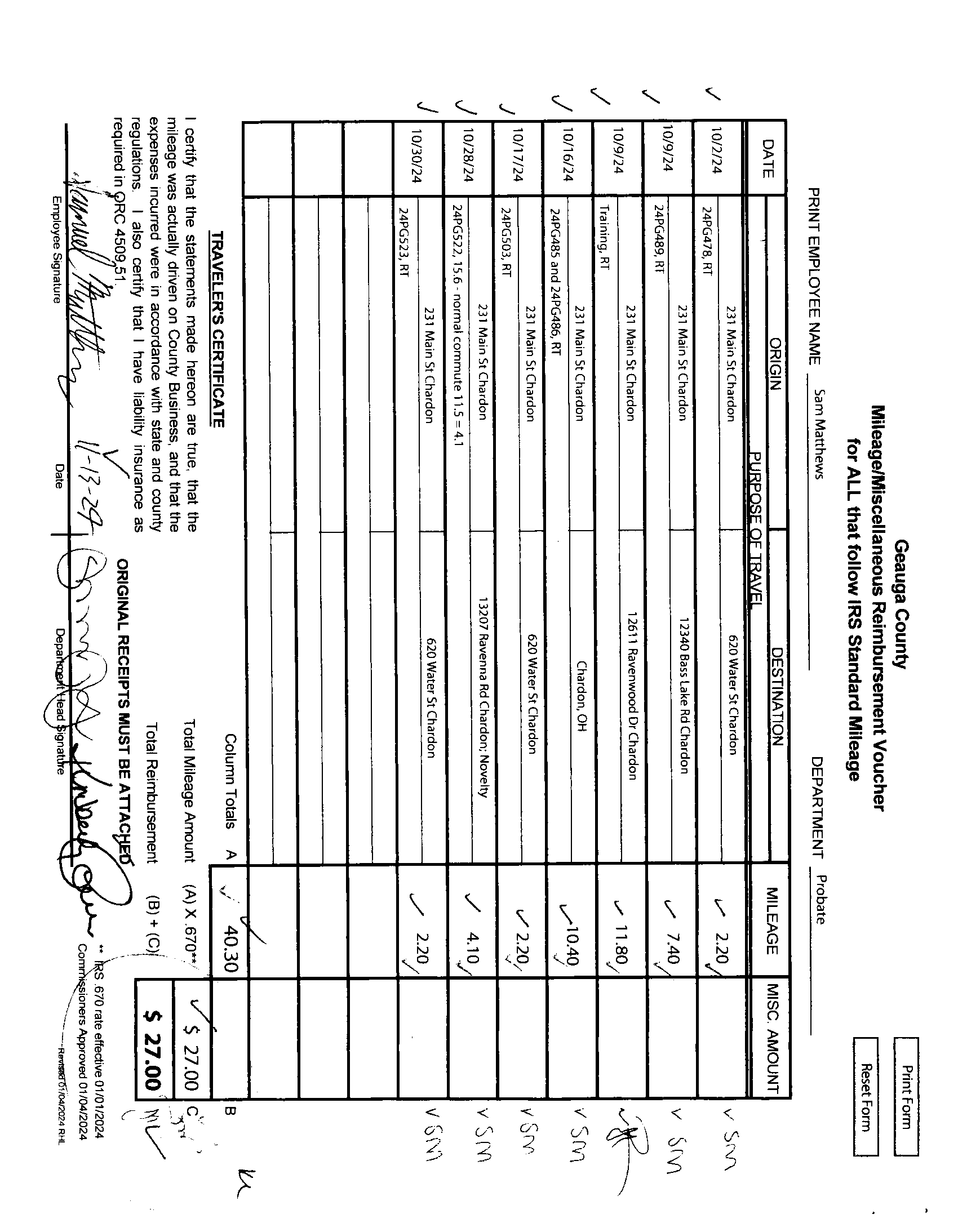 Mileage/Miscellaneous Reimbursement Voucher