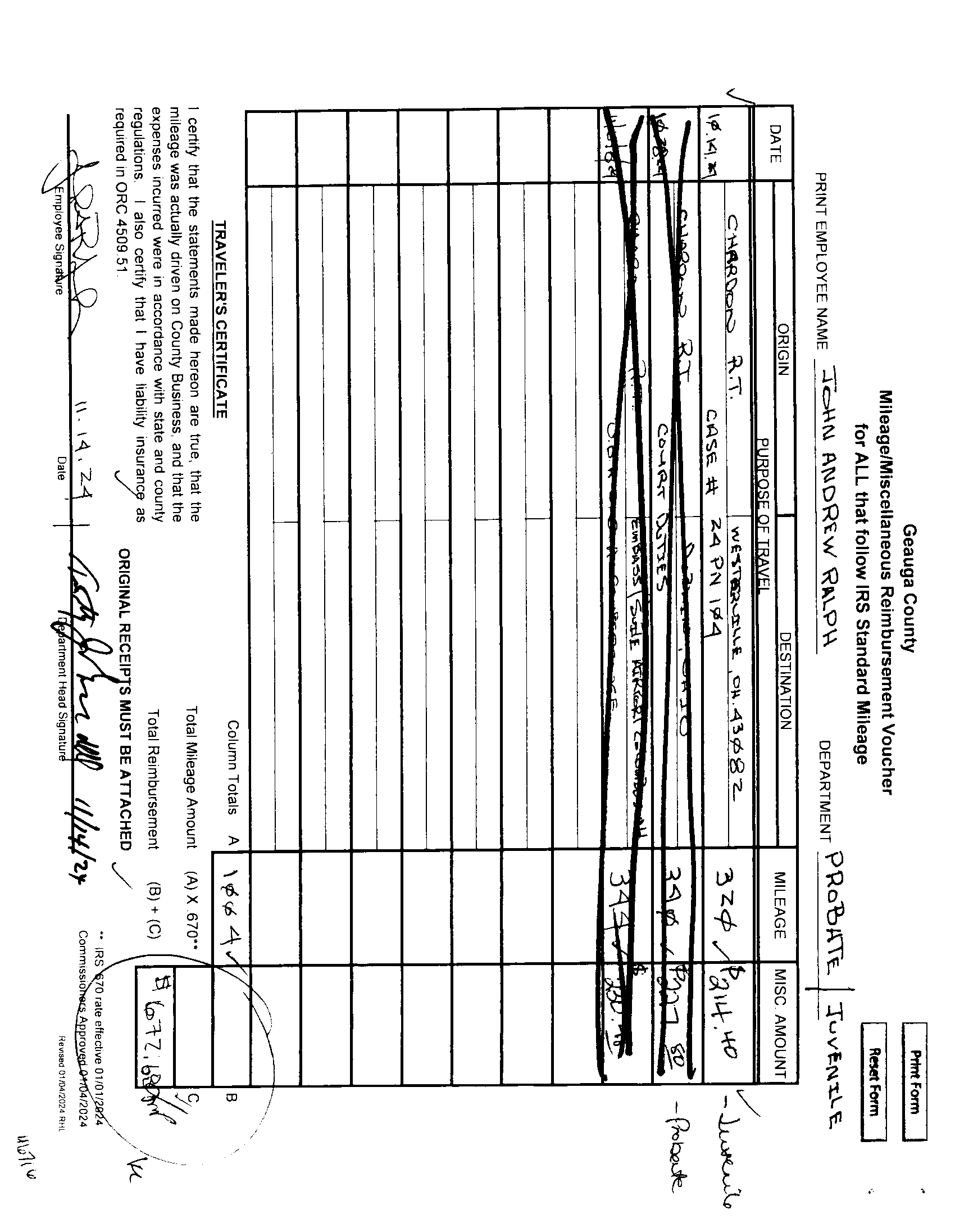 Mileage/Miscellaneous Reimbursement Voucher