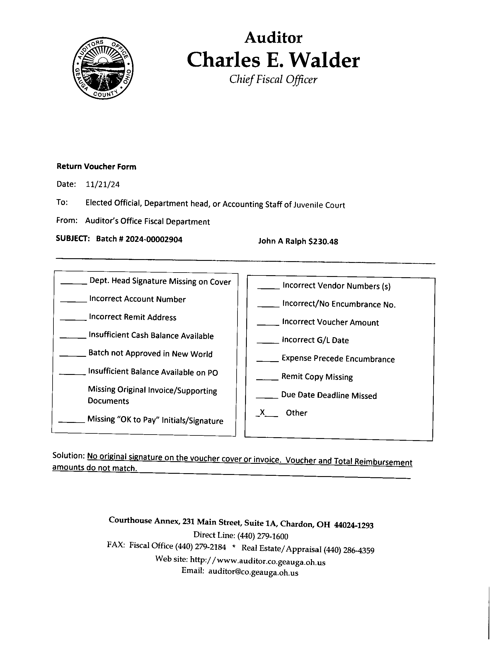 Return Voucher Form