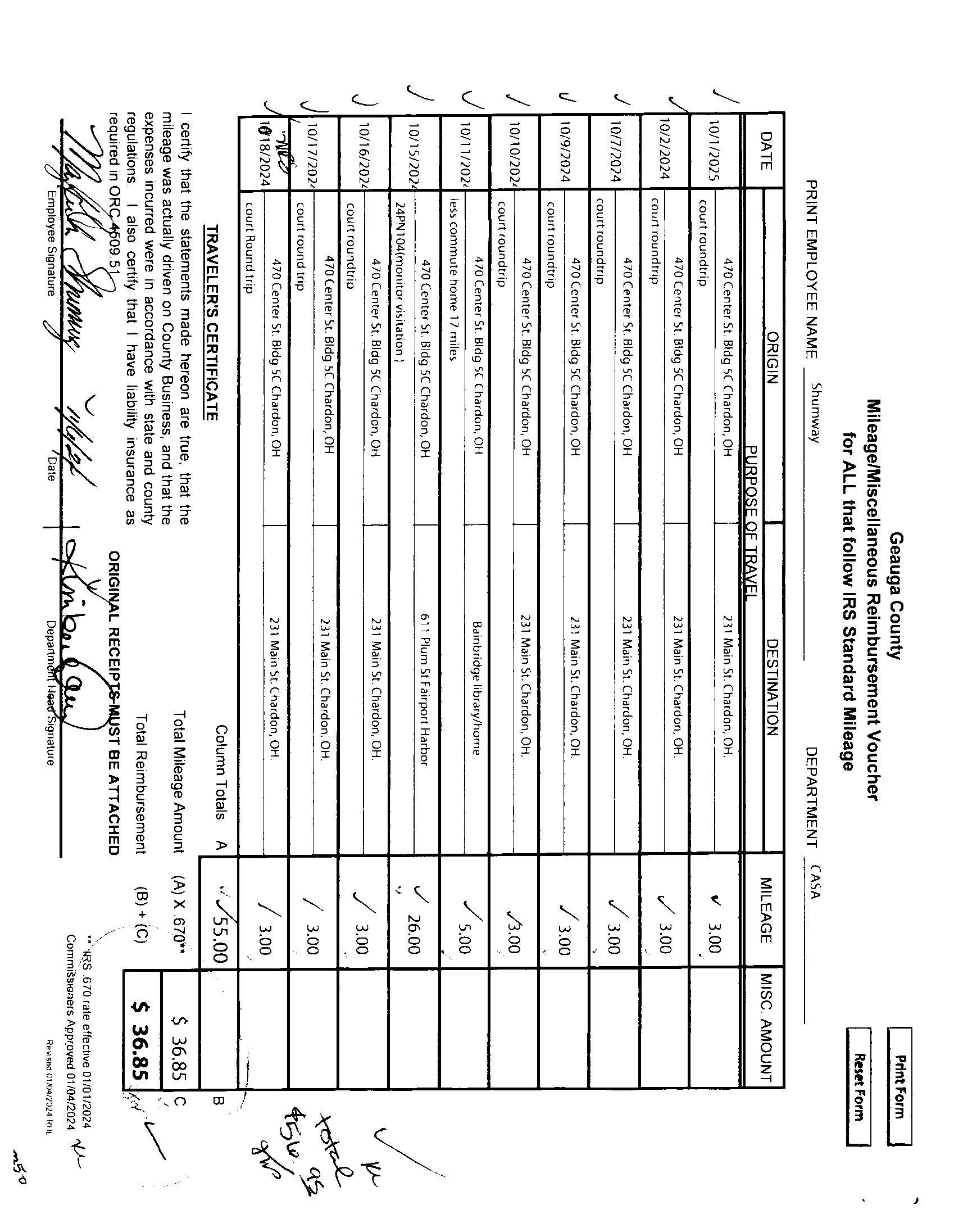 Mileage/Miscellaneous Reimbursement Voucher