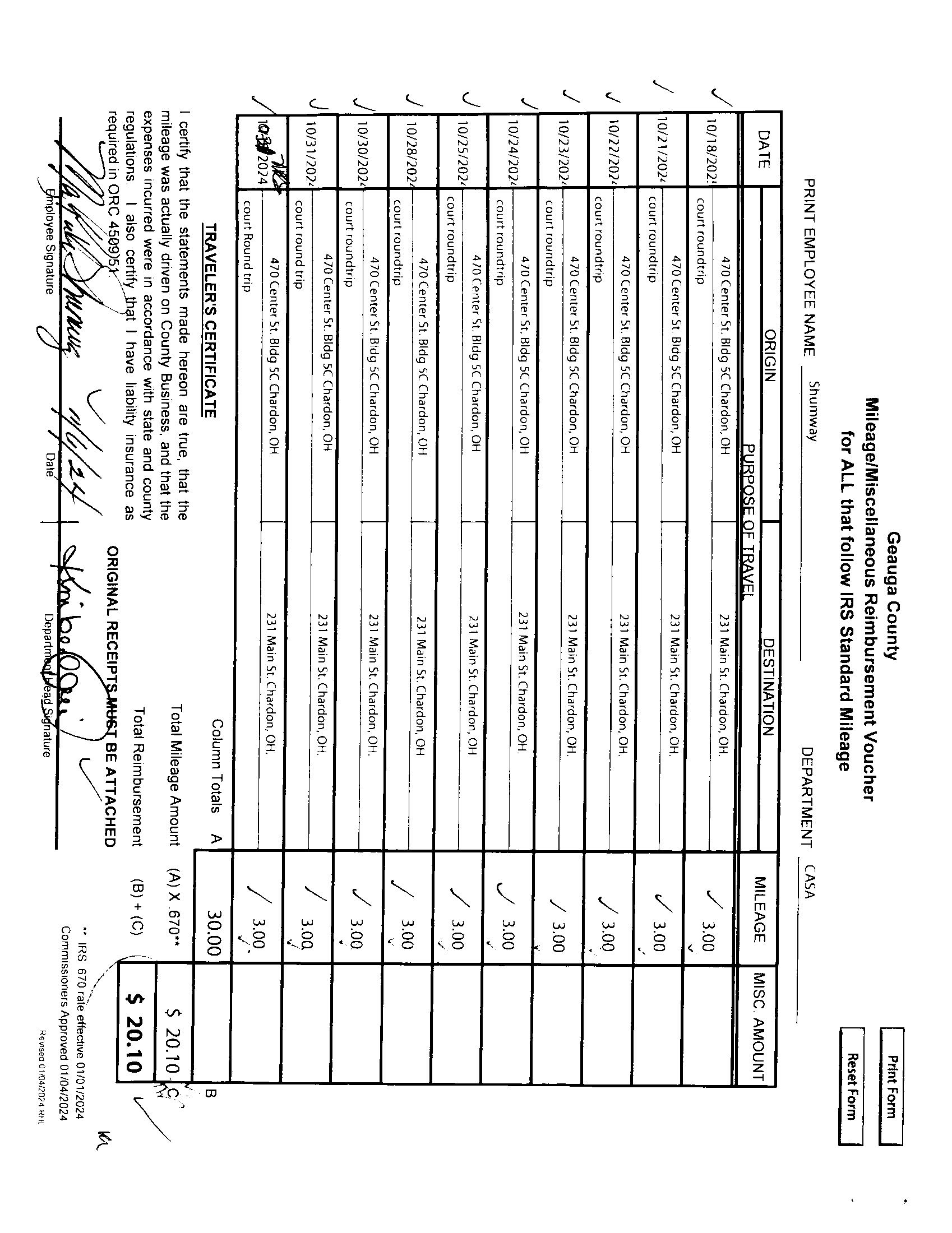 Mileage/Miscellaneous Reimbursement Voucher