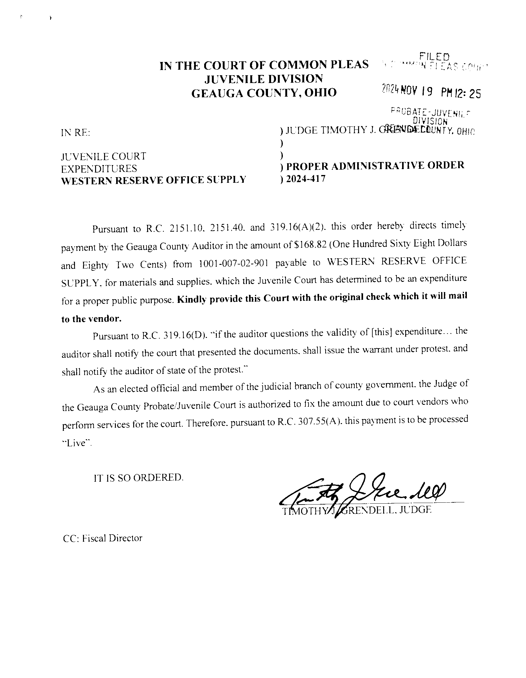 Proper Administrative Order