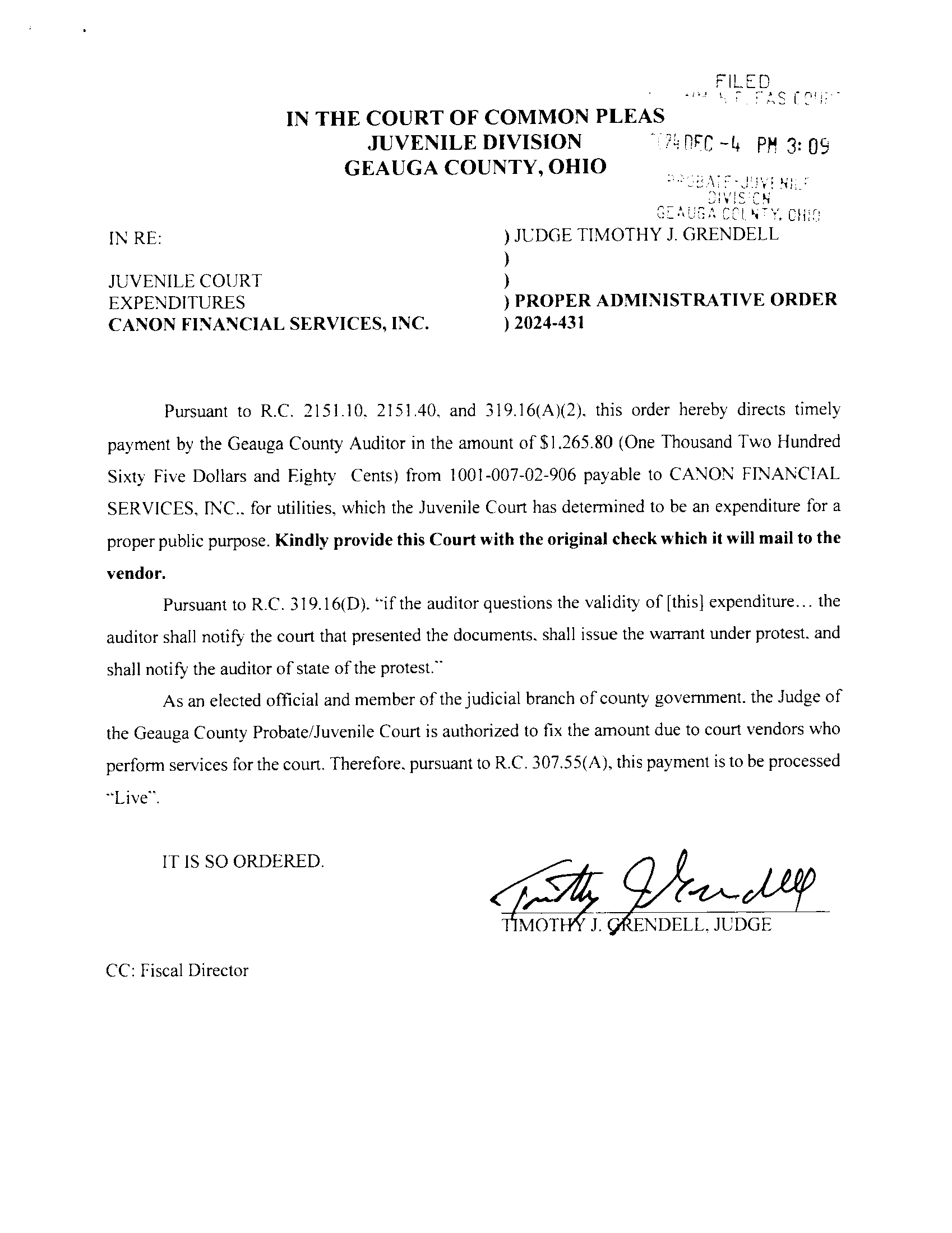 Proper Administrative Order