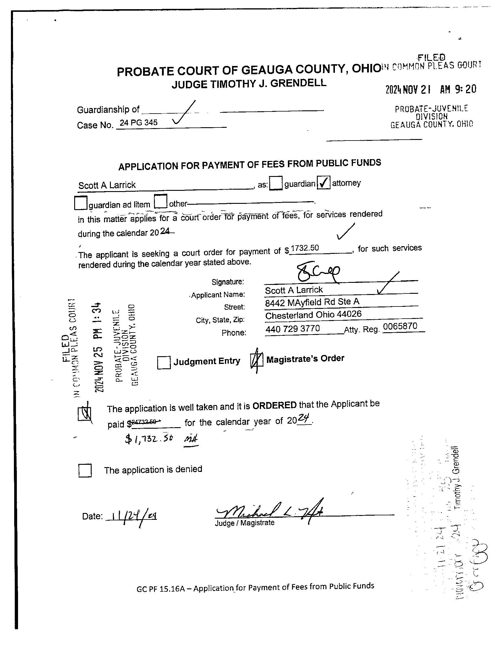 Application for Payment of Fees From Public Funds