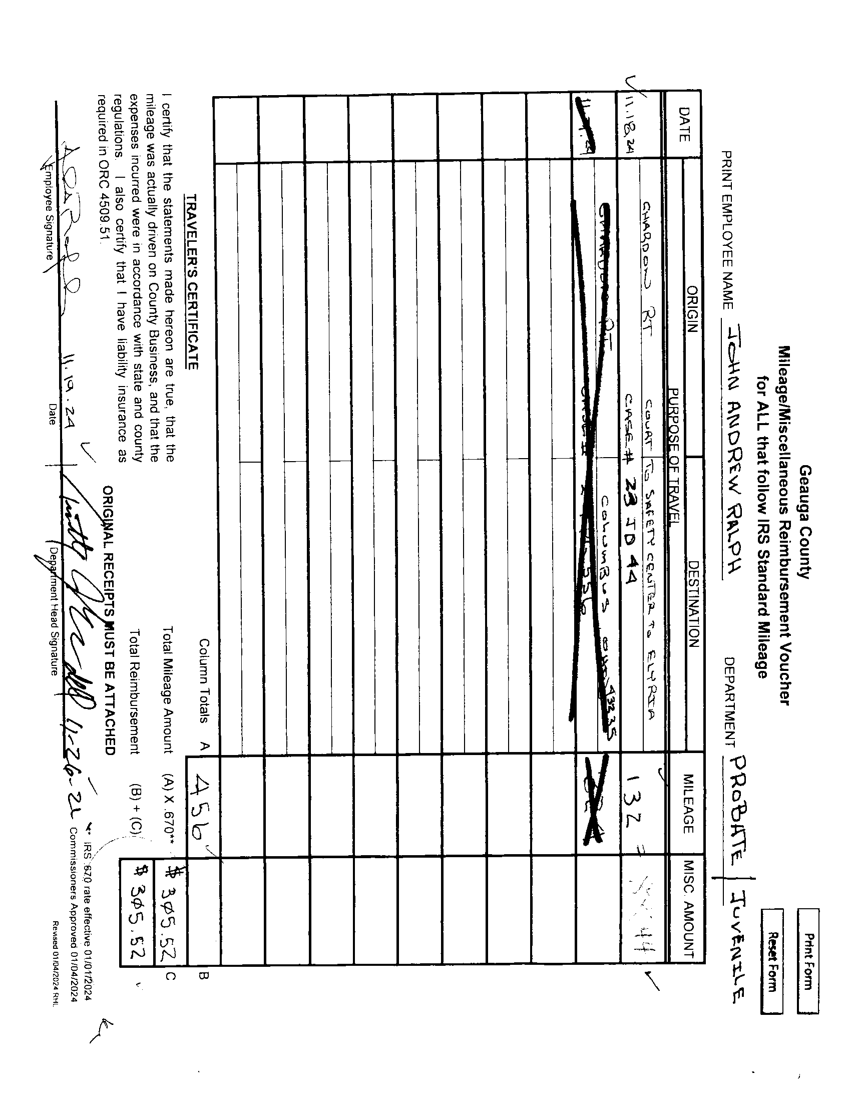 Mileage/Miscellaneous Reimbursement Voucher