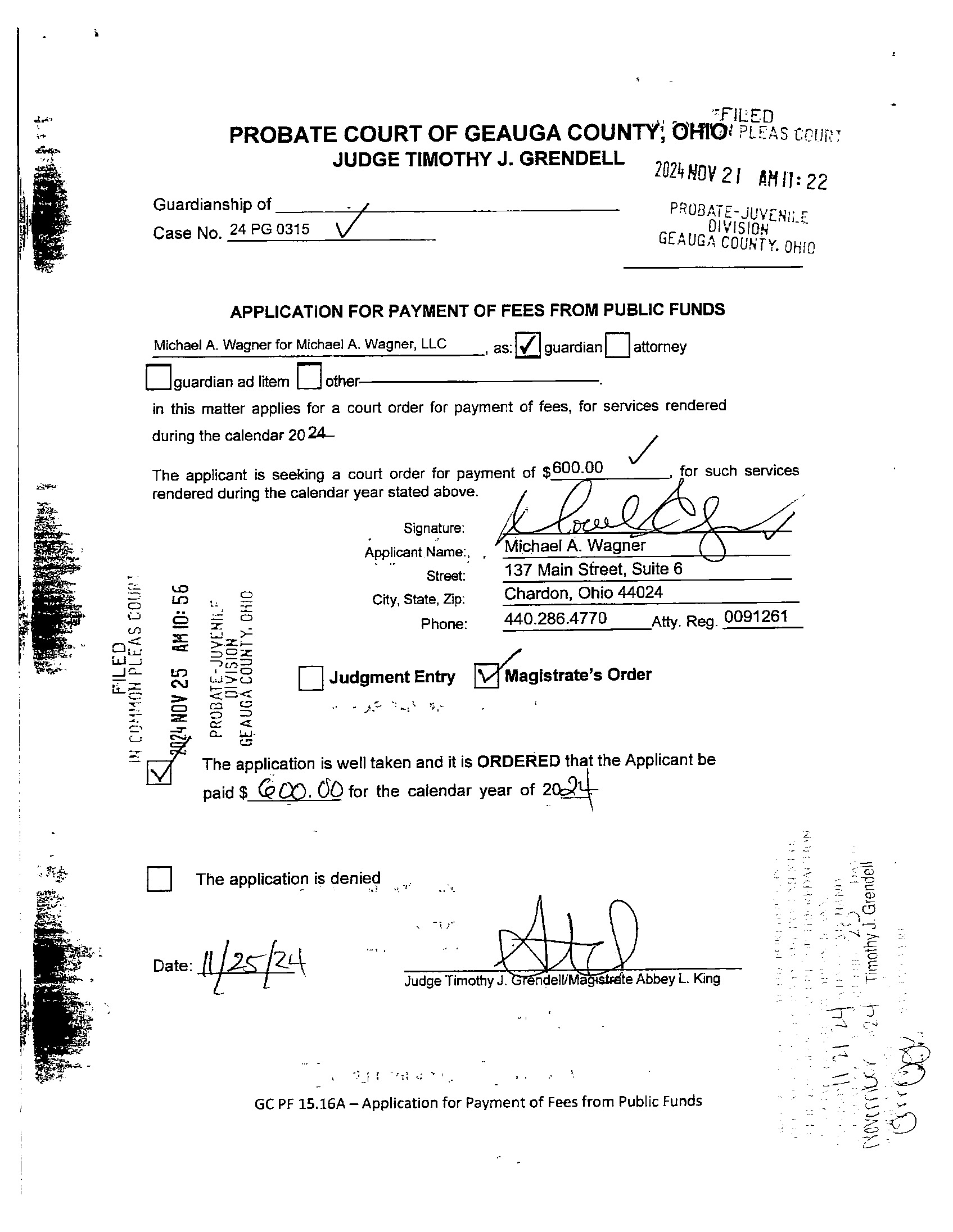 Application for Payment of Fees From Public Funds