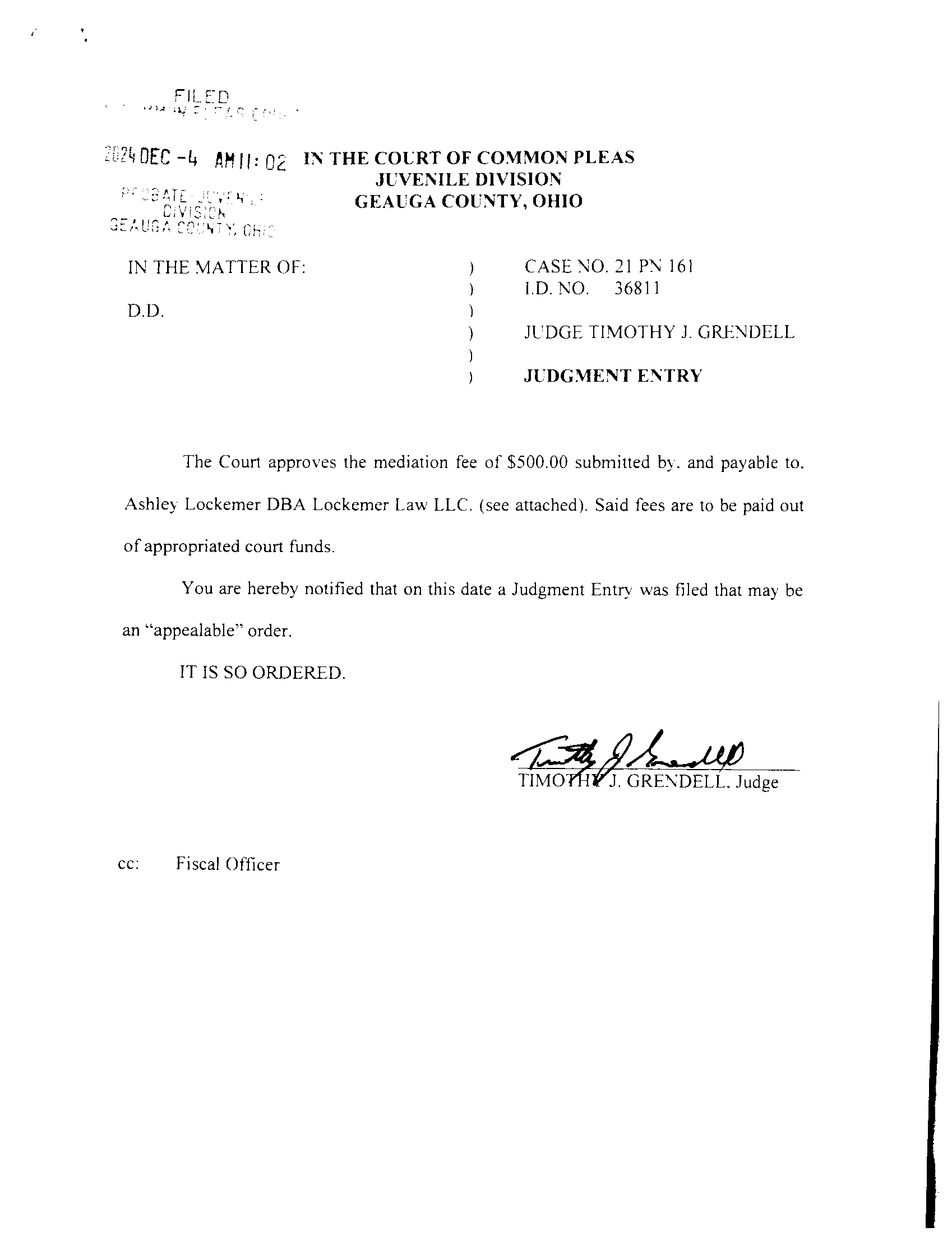 Judgment Entry