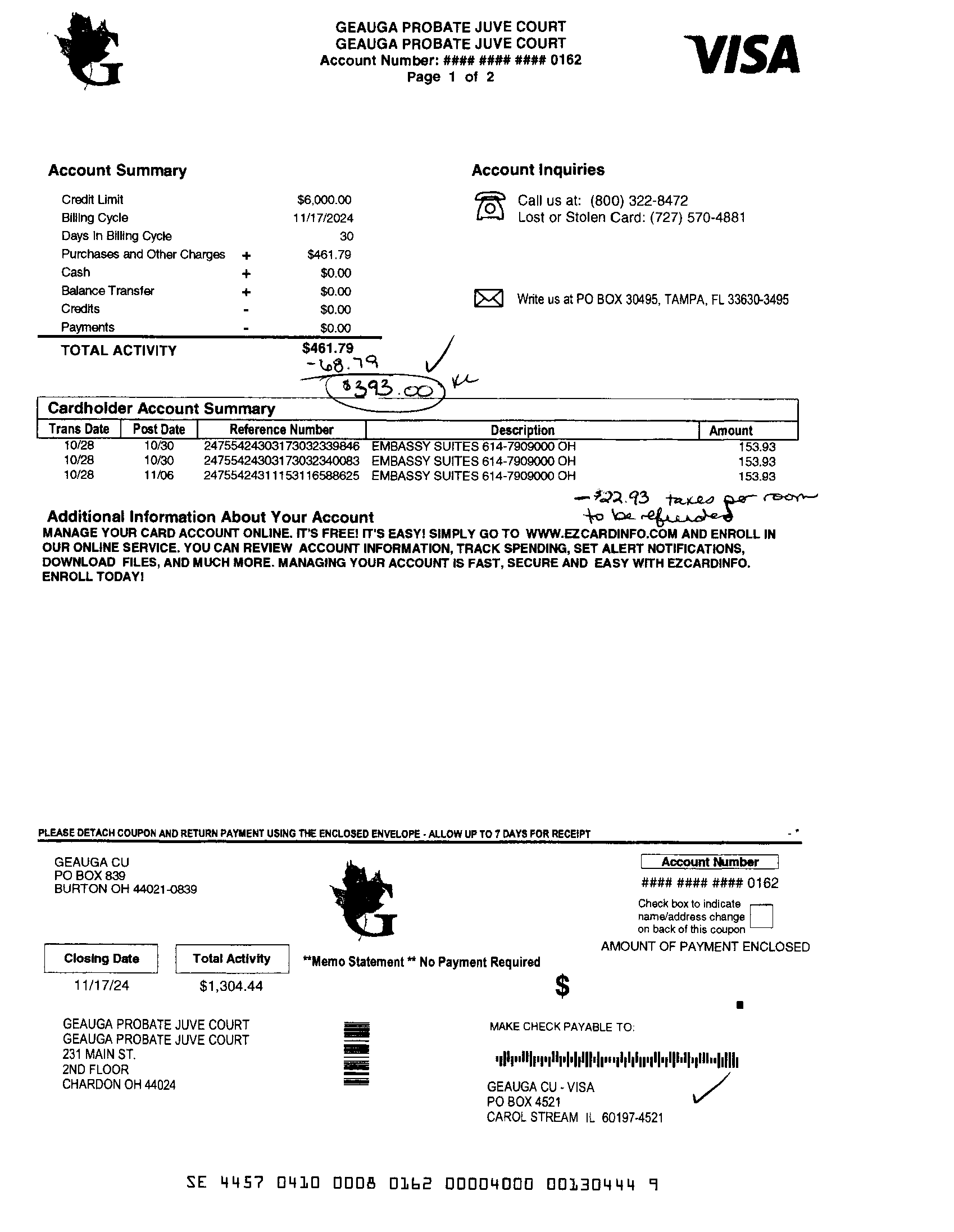 Geauga Credit Union Invoice