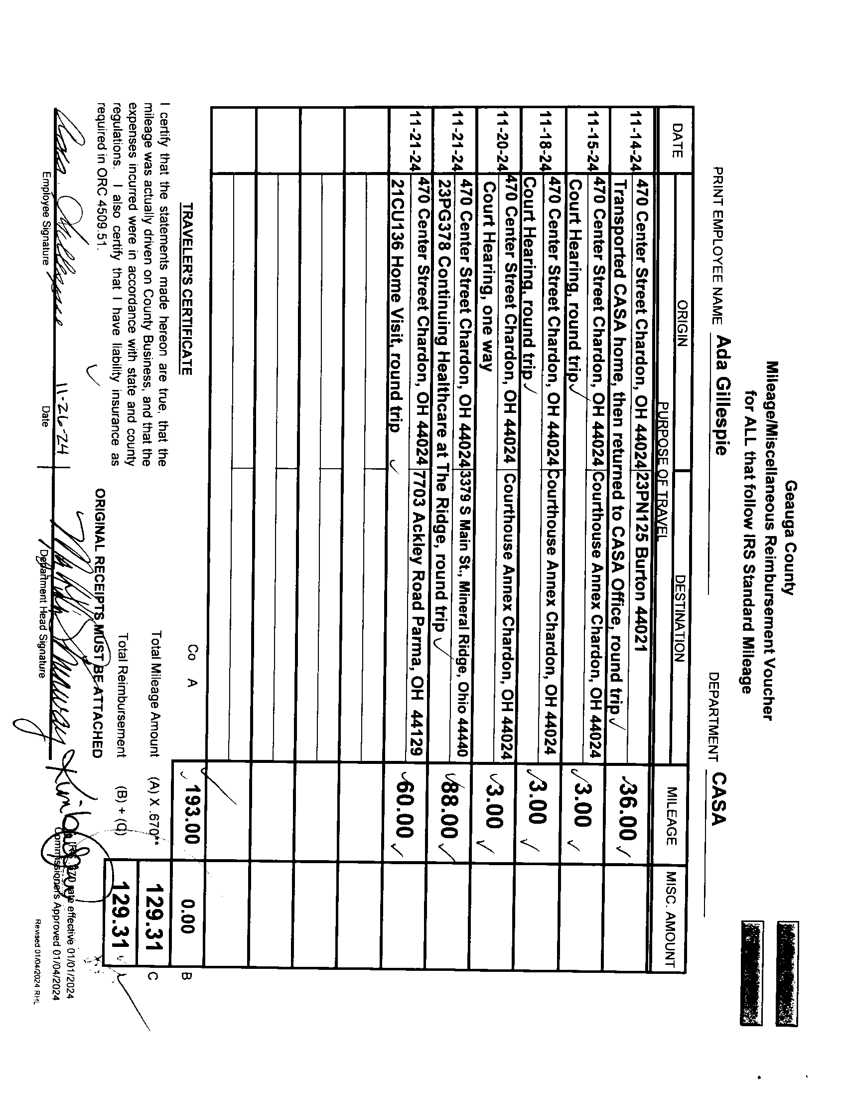 Mileage/Miscellaneous Reimbursement Voucher
