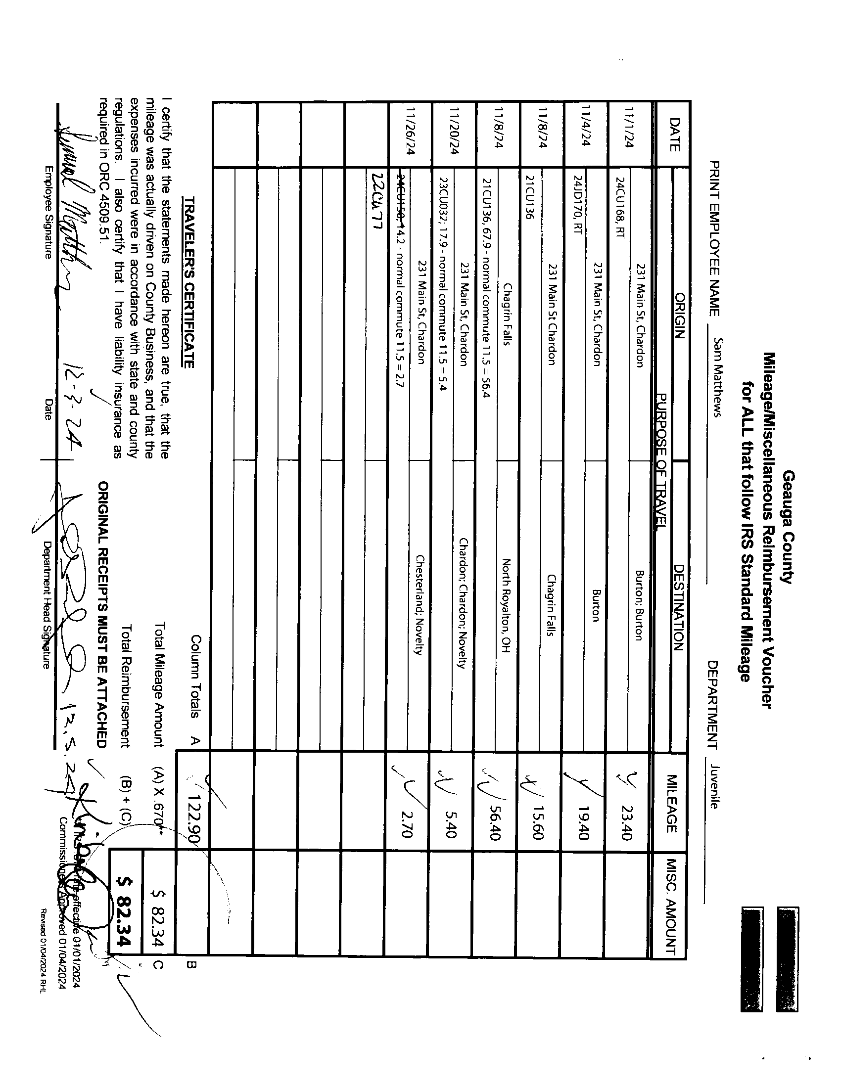 Mileage/Miscellaneous Reimbursement Voucher