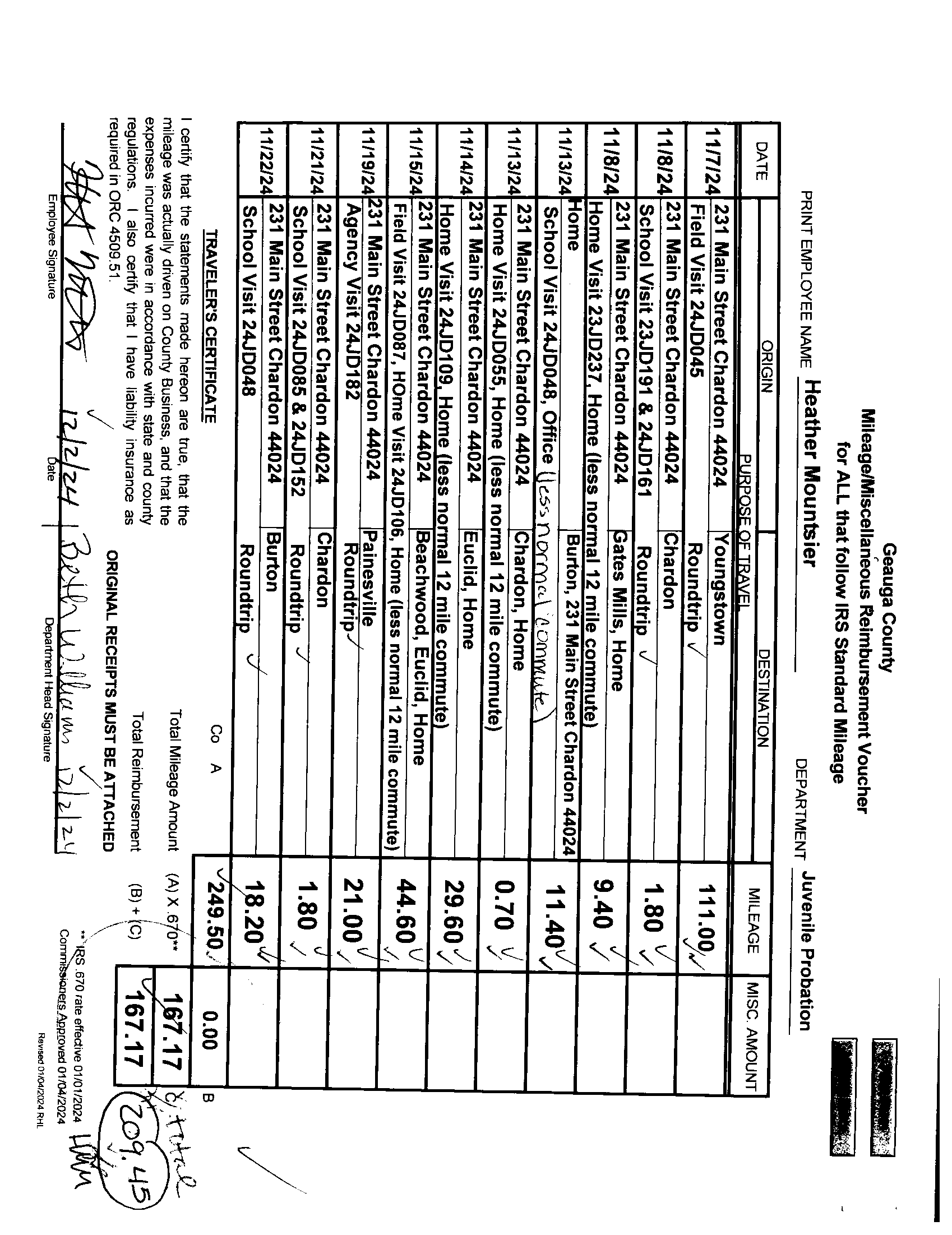 Mileage/Miscellaneous Reimbursement Voucher