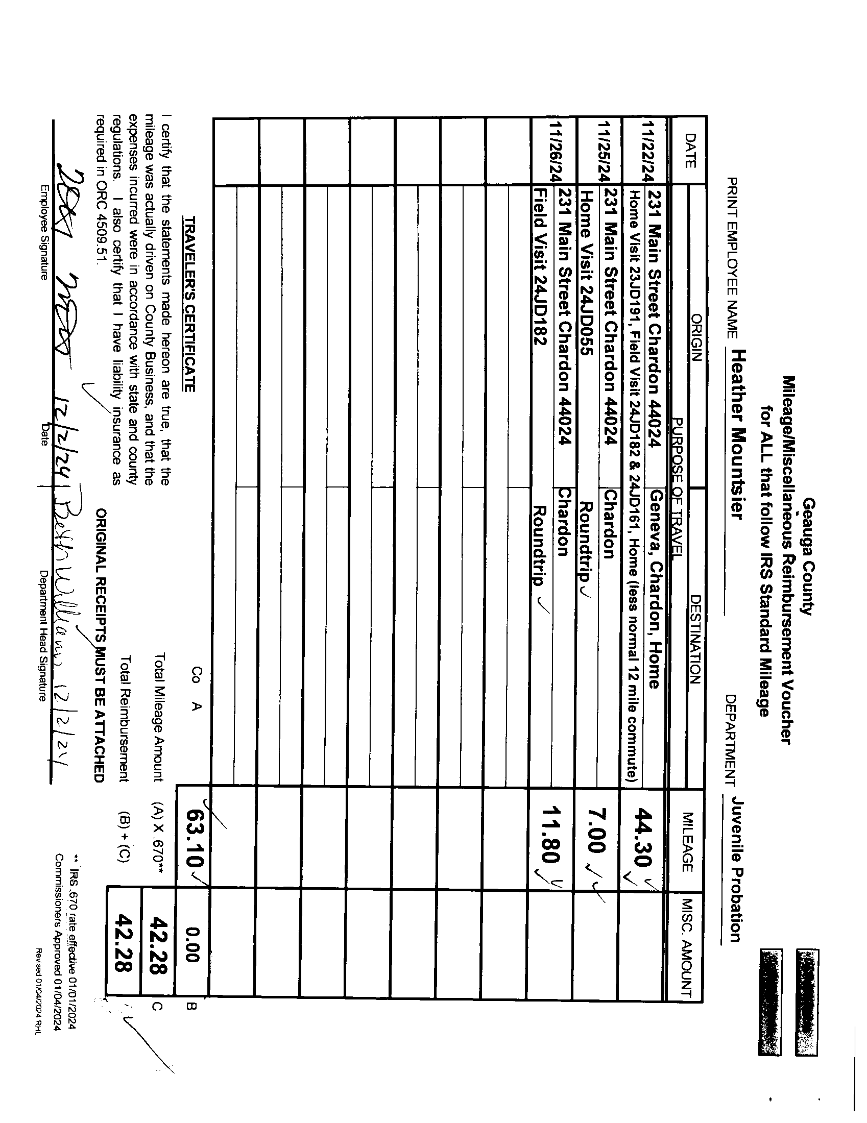 Mileage/Miscellaneous Reimbursement Voucher