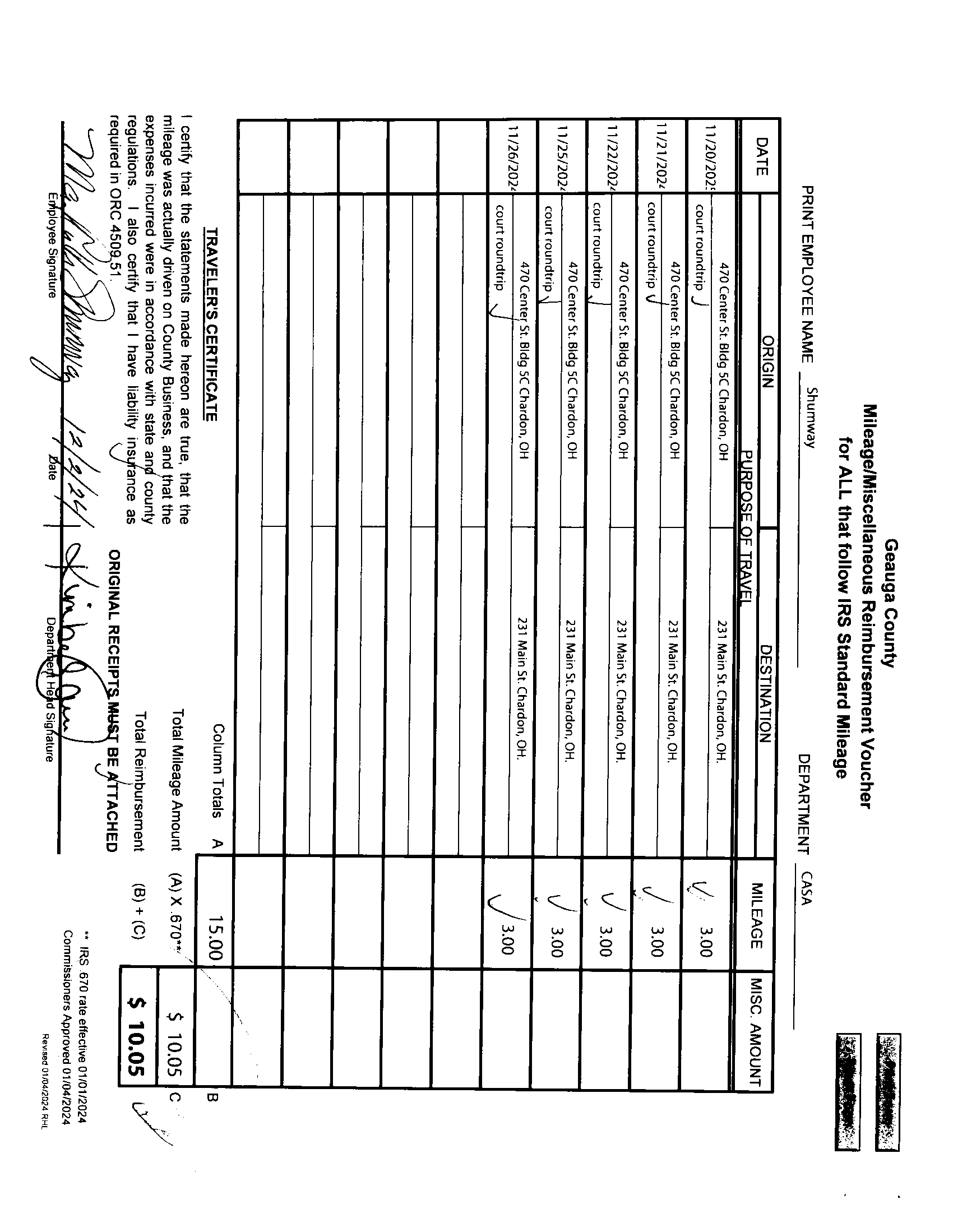 Mileage/Miscellaneous Reimbursement Voucher
