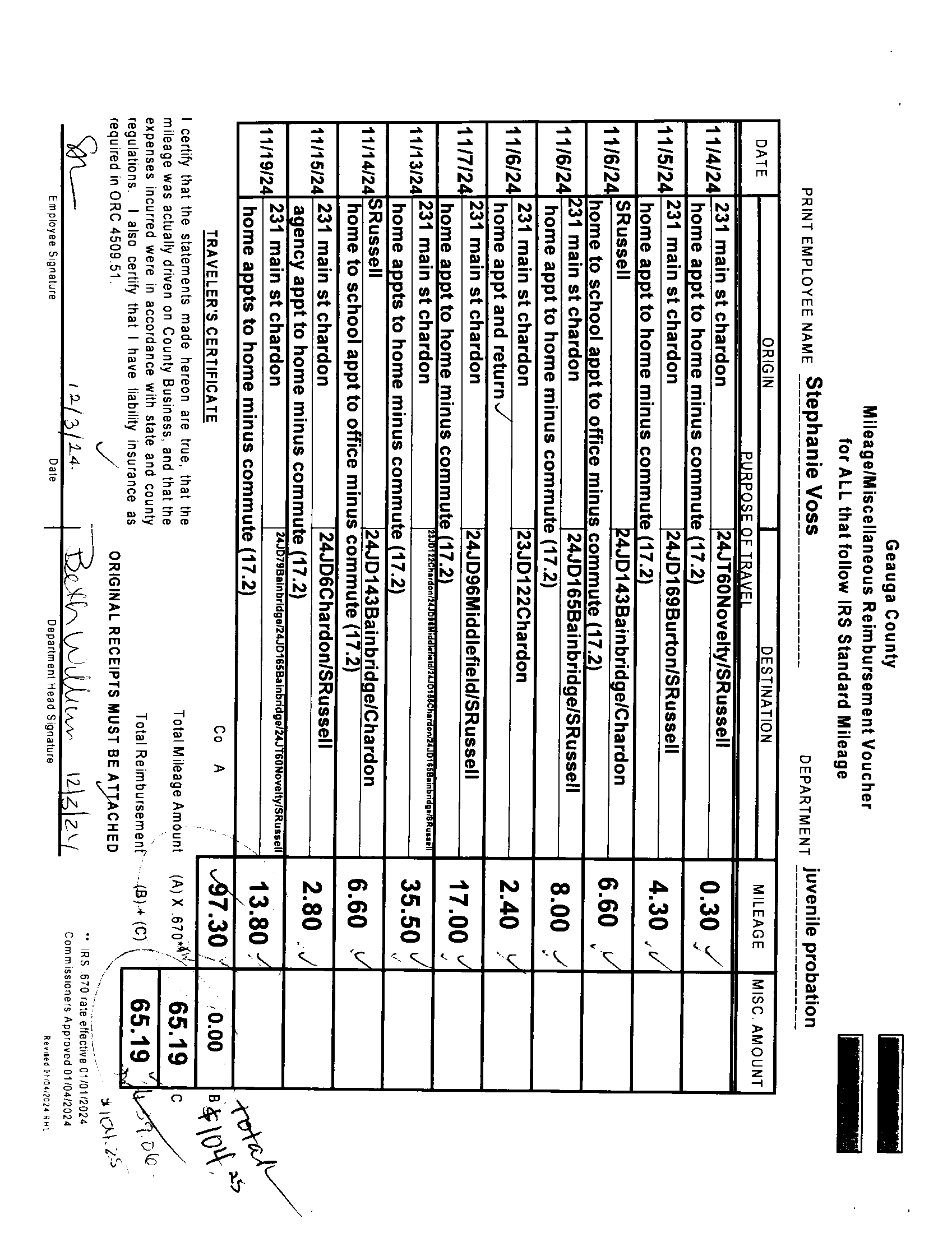 Mileage/Miscellaneous Reimbursement Voucher